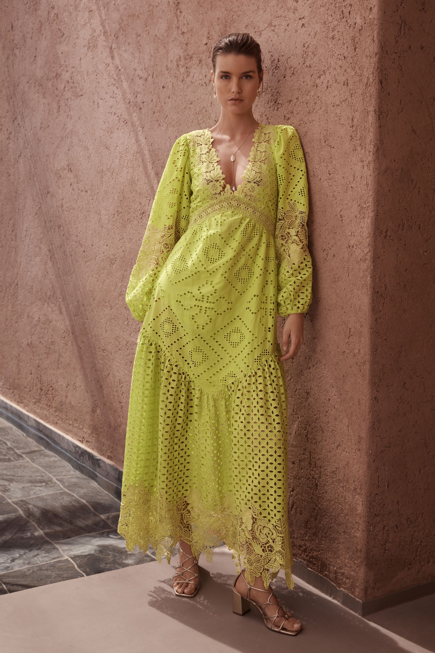 Buy Lime Green Broderie Lace Maxi Dress from Next Luxembourg