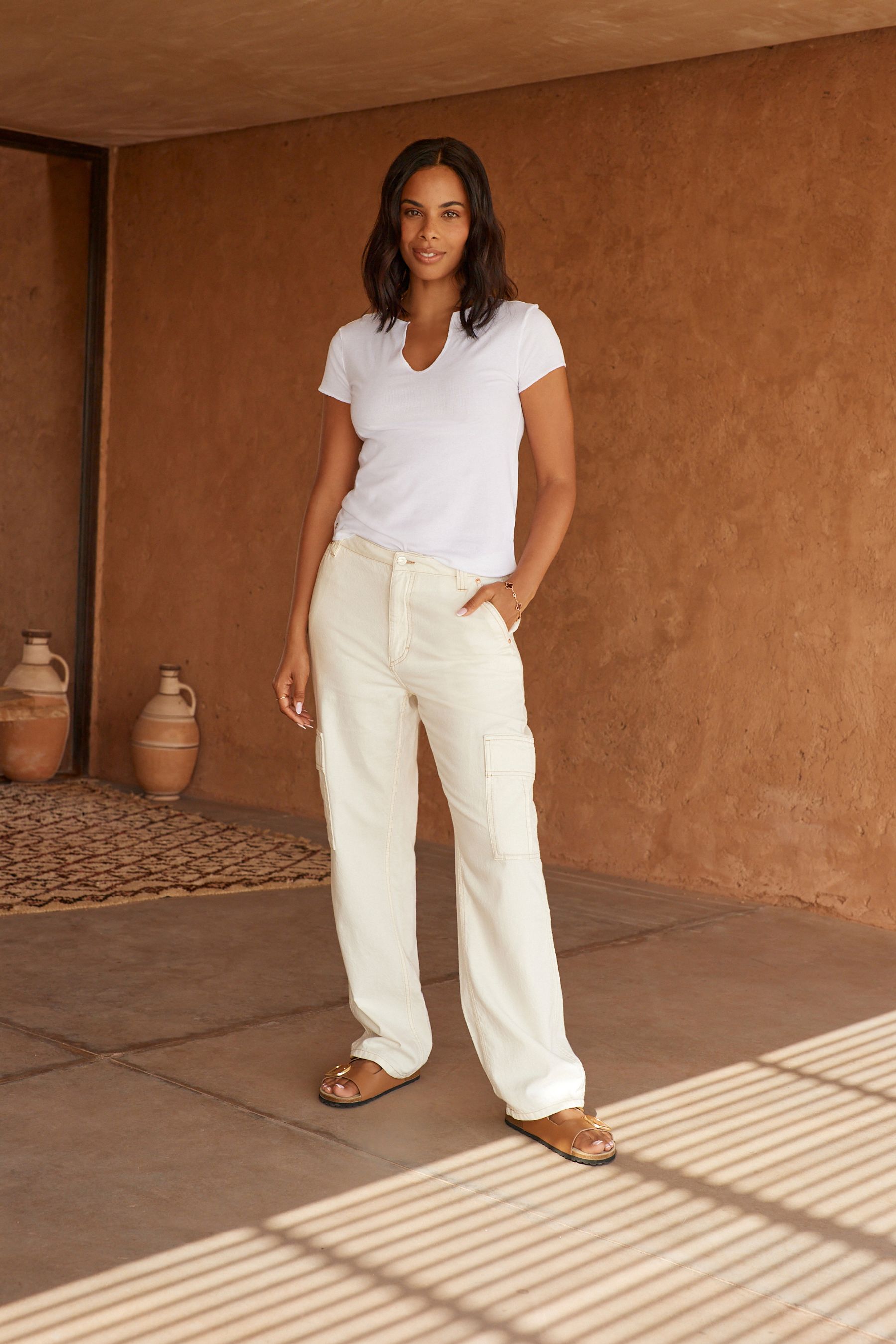 Buy Ecru White Denim Cargo Trousers from Next Luxembourg