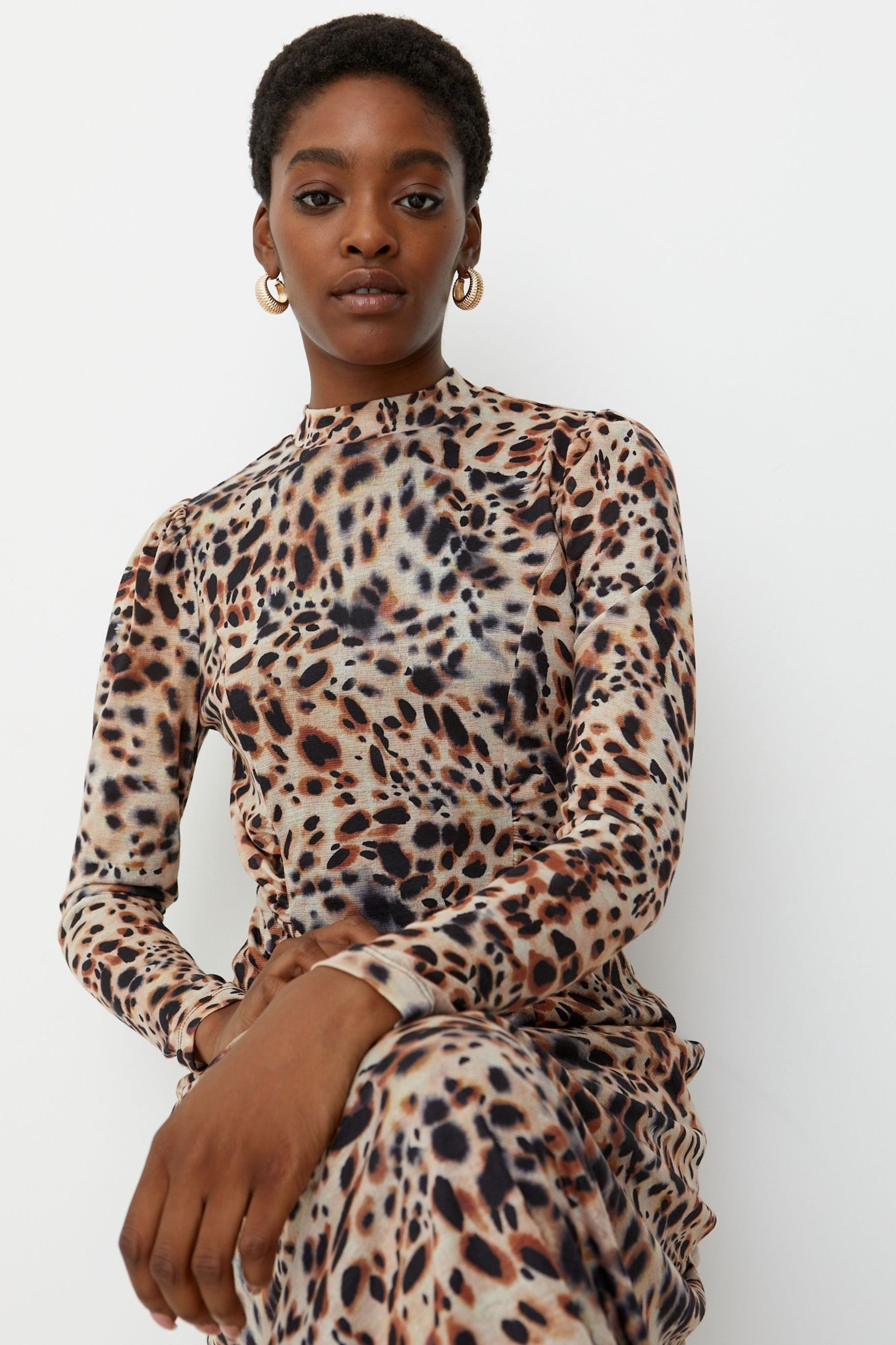 Buy Oliver Bonas Leopard Print Mesh Brown Midi Dress from Next Poland