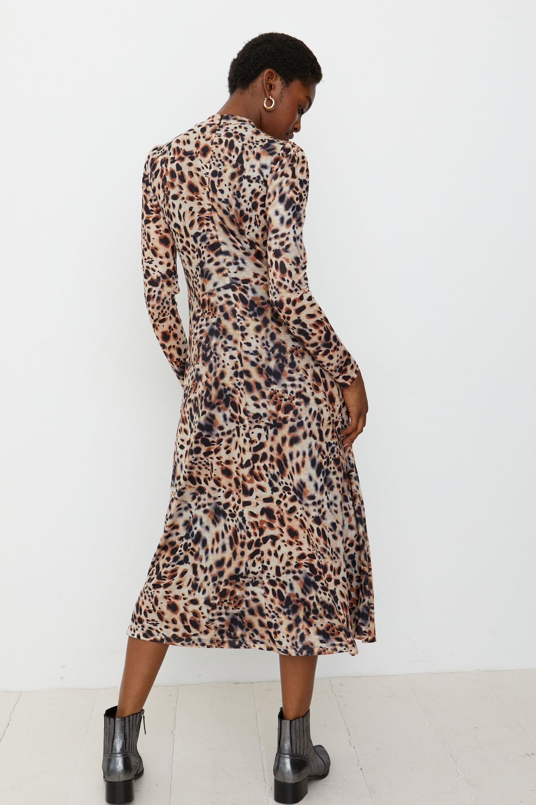 Buy Oliver Bonas Leopard Print Mesh Brown Midi Dress from Next Poland