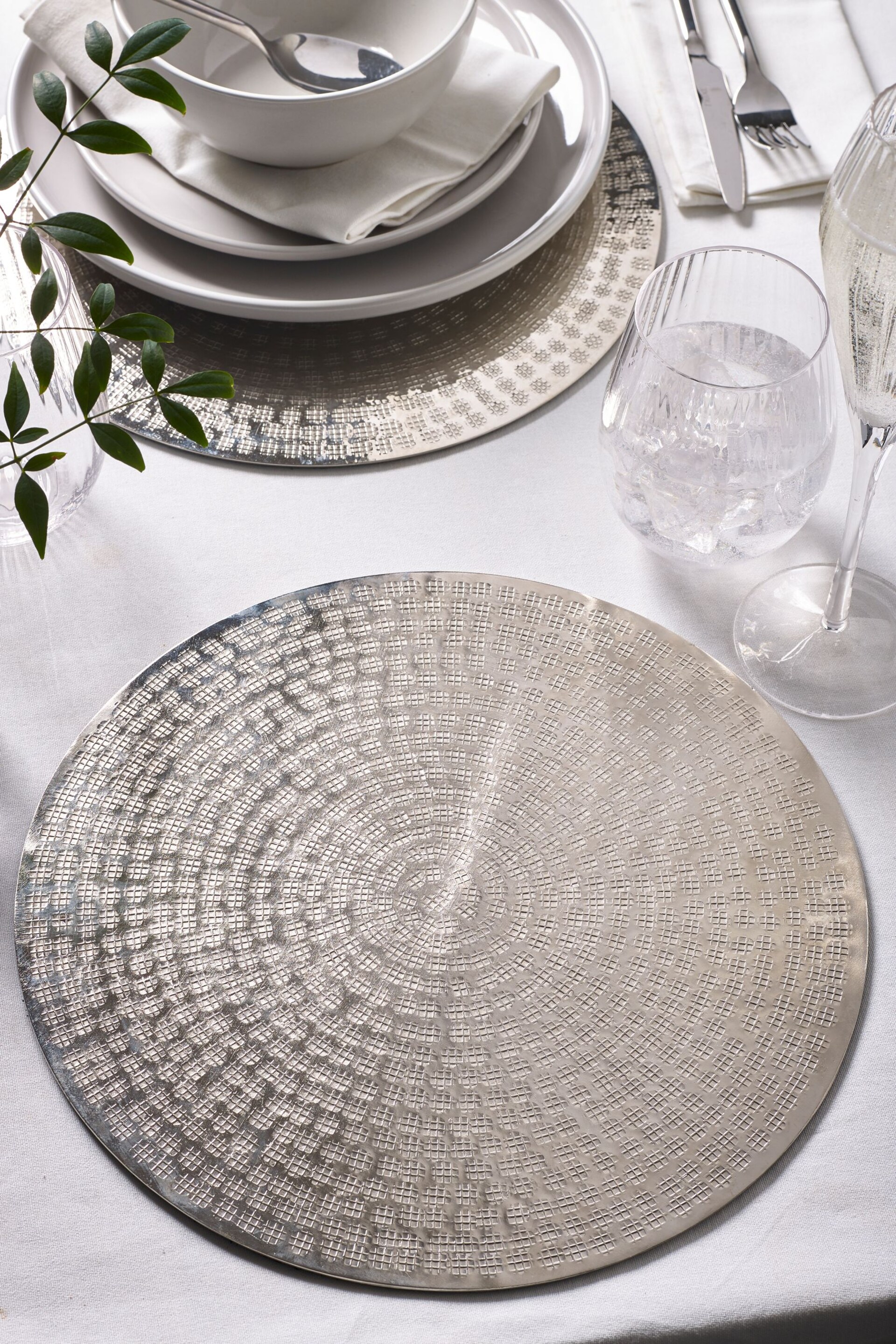 Silver Hammered Metal Placemats and Coasters Set of 2 Placemats - Image 1 of 4