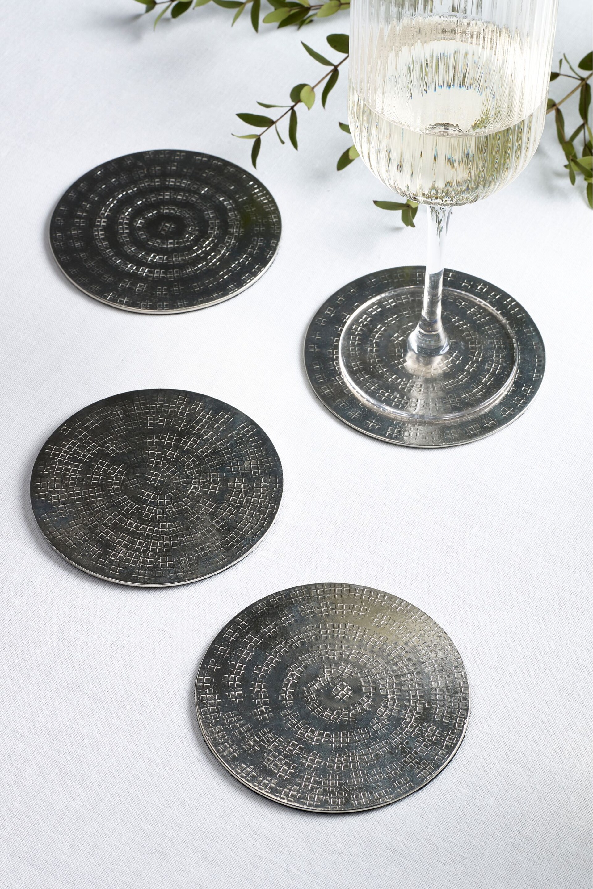 Silver Hammered Metal Placemats and Coasters Set of 4 Coasters - Image 1 of 3