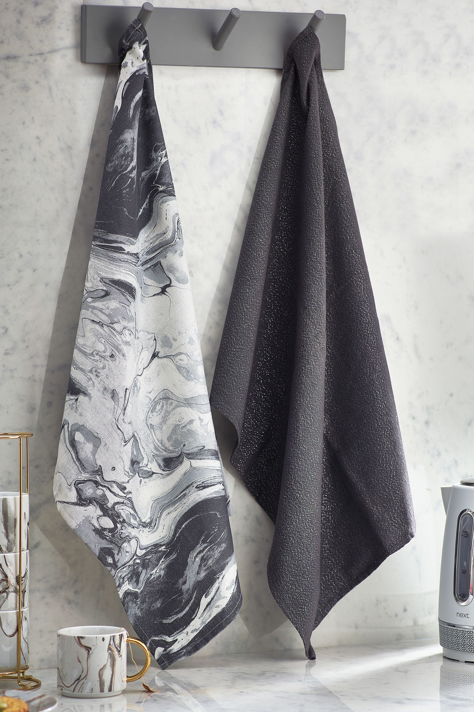 Buy Set of 2 Silver Marble Print Tea Towels from Next Ireland