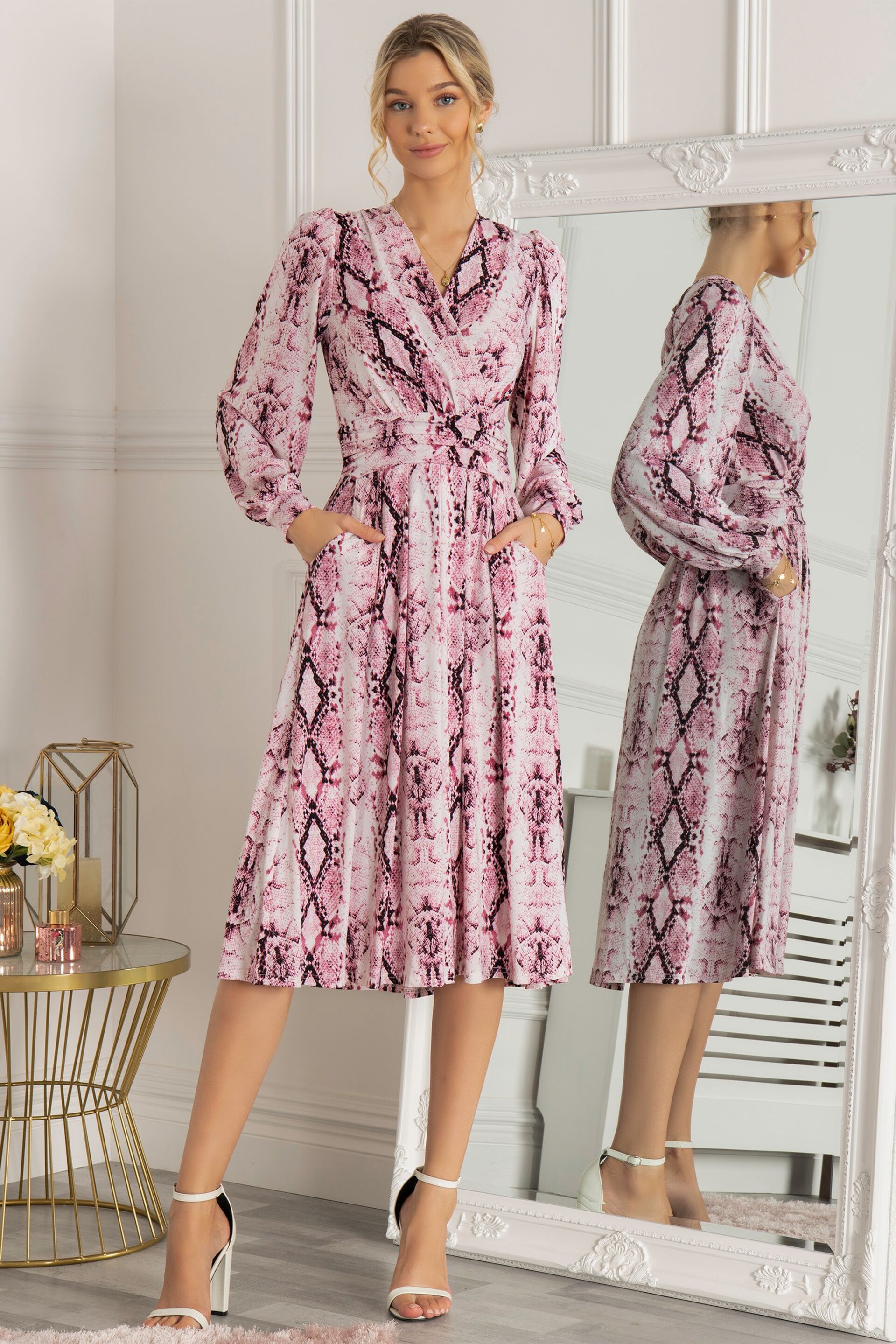 Jolie Moi Pink Harper Long Sleeve Jersey Dress - Image 1 of 5