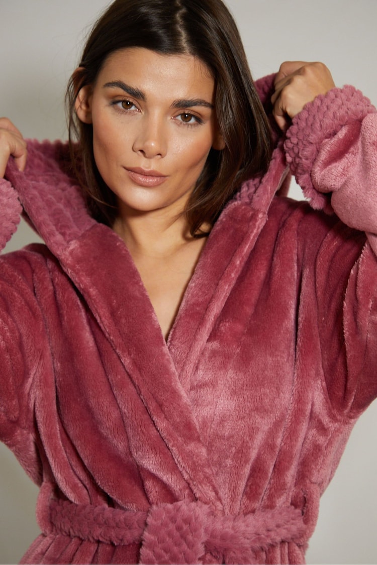 Threadbare Pink Faux Fur Trim Dressing Gown - Image 4 of 4