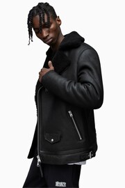 AllSaints Black Xander Shearling Jacket - Image 3 of 7