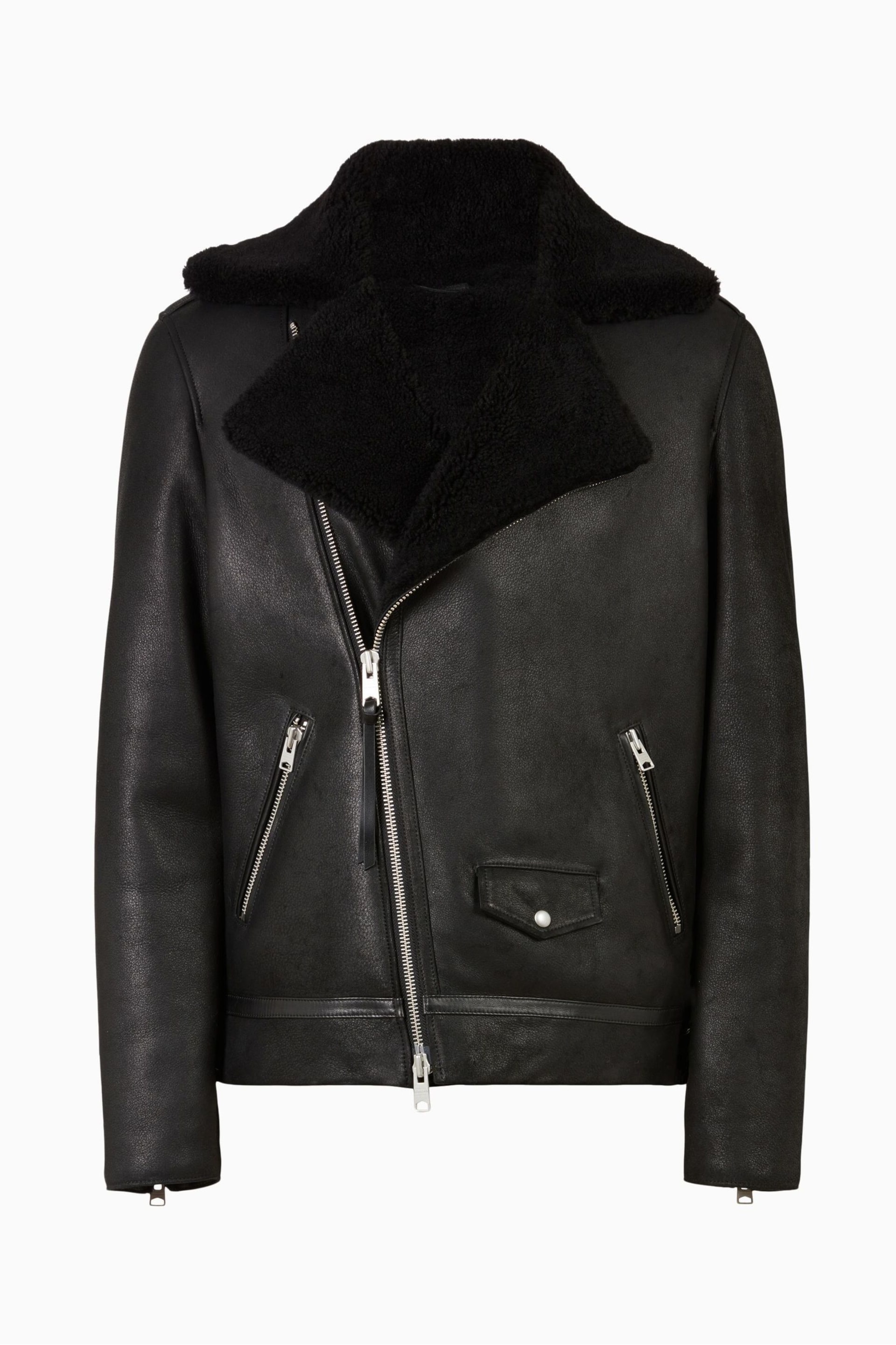 AllSaints Black Xander Shearling Jacket - Image 7 of 7