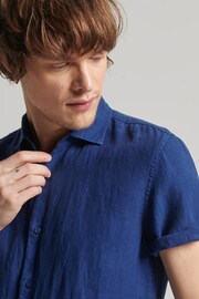 Superdry Dark Blue Studios Casual Linen Short Sleeve Shirt - Image 4 of 5