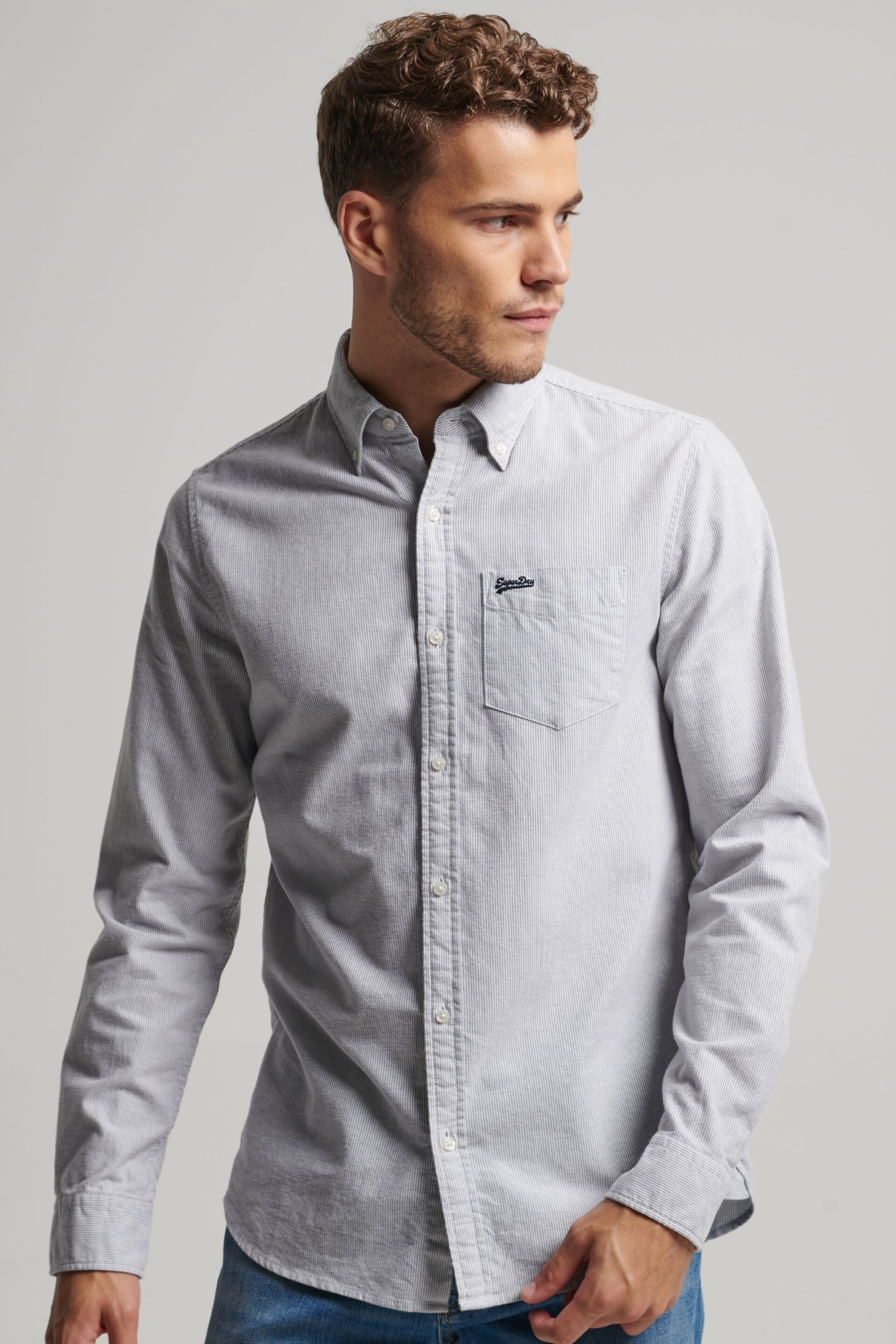Superdry Blue Cotton Long Sleeved Oxford Shirt - Image 1 of 8