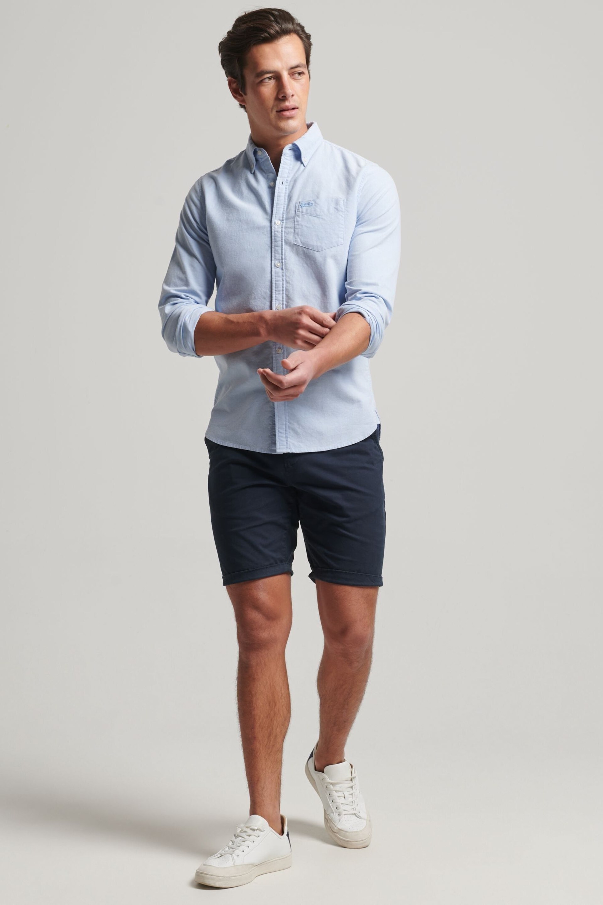 Superdry Classic Blue Oxford Cotton Long Sleeved Oxford Shirt - Image 2 of 7