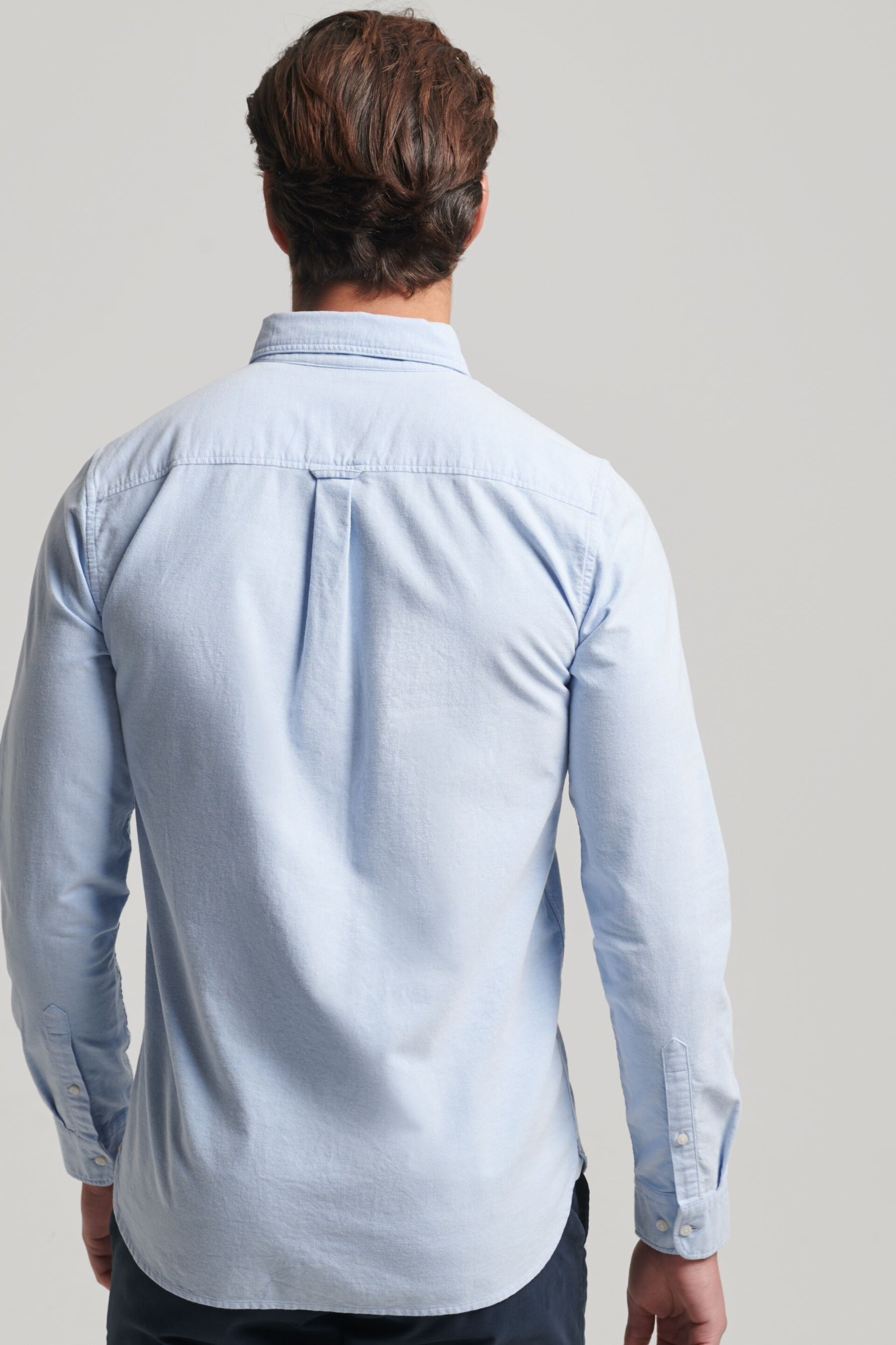 Superdry Classic Blue Oxford Cotton Long Sleeved Oxford Shirt - Image 3 of 7