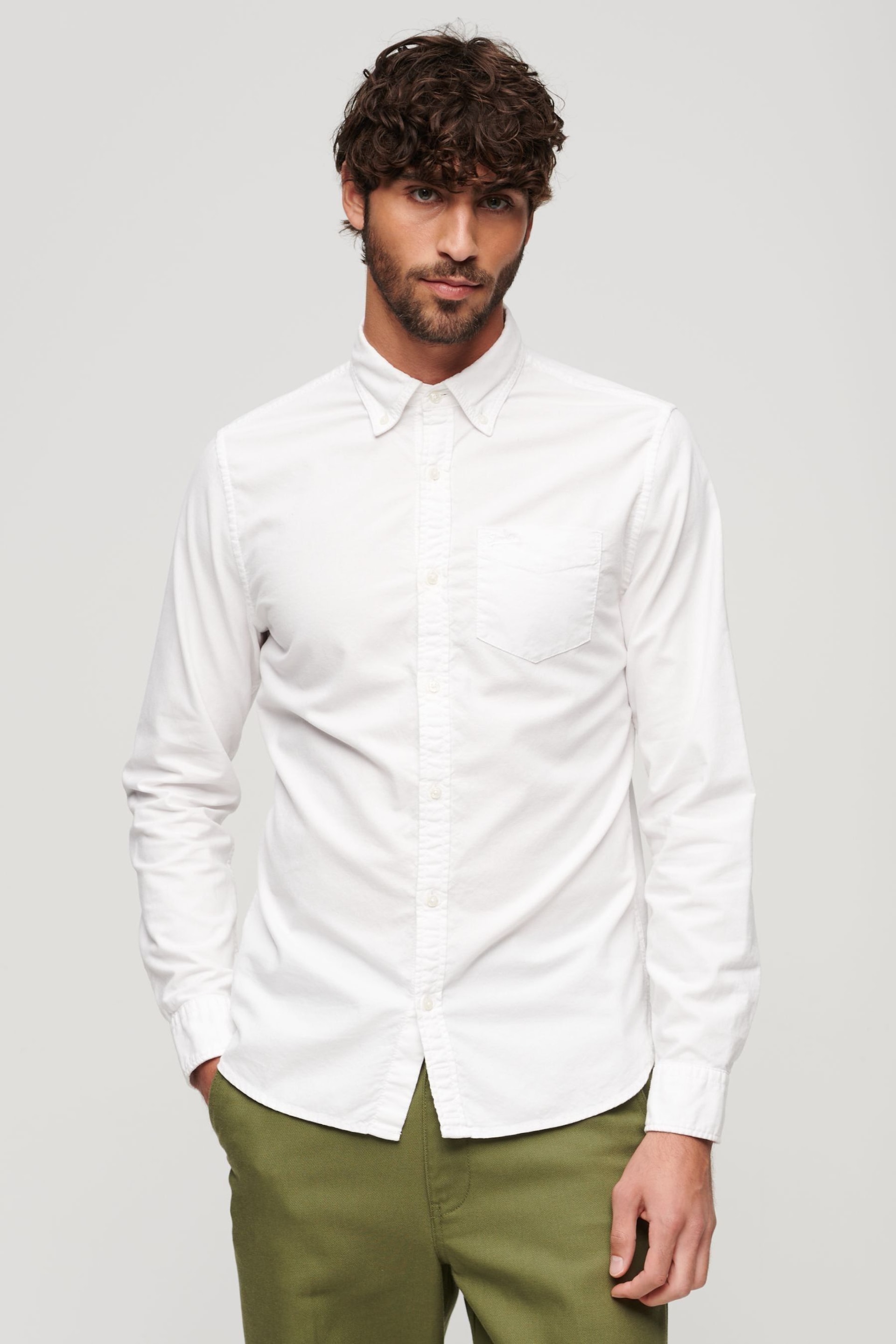 Superdry White Cotton Long Sleeved Oxford Shirt - Image 1 of 6