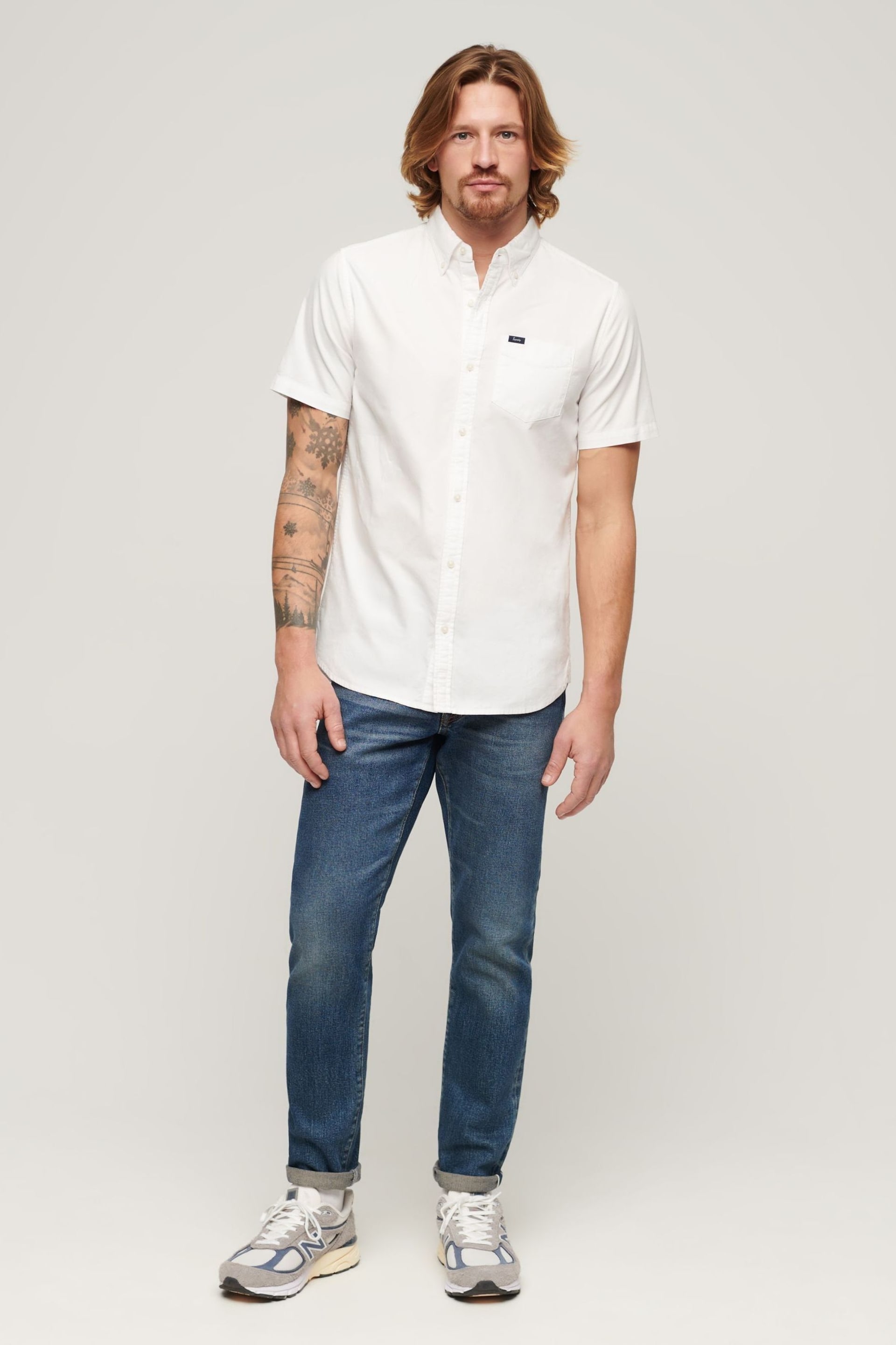 Superdry White Vintage Oxford Short Sleeve Shirt - Image 2 of 5