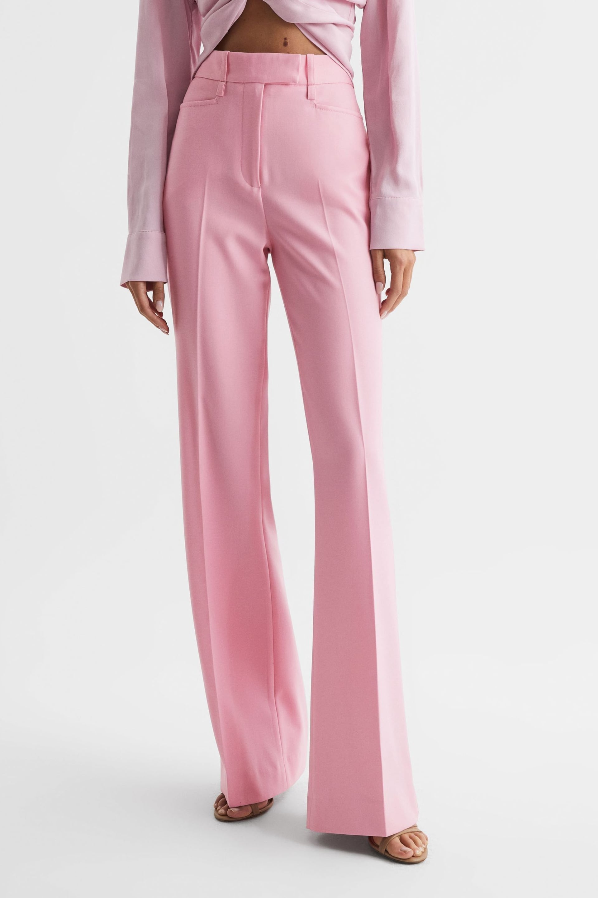 Reiss Pink Blair High Rise Wide Leg Trousers - Image 3 of 8