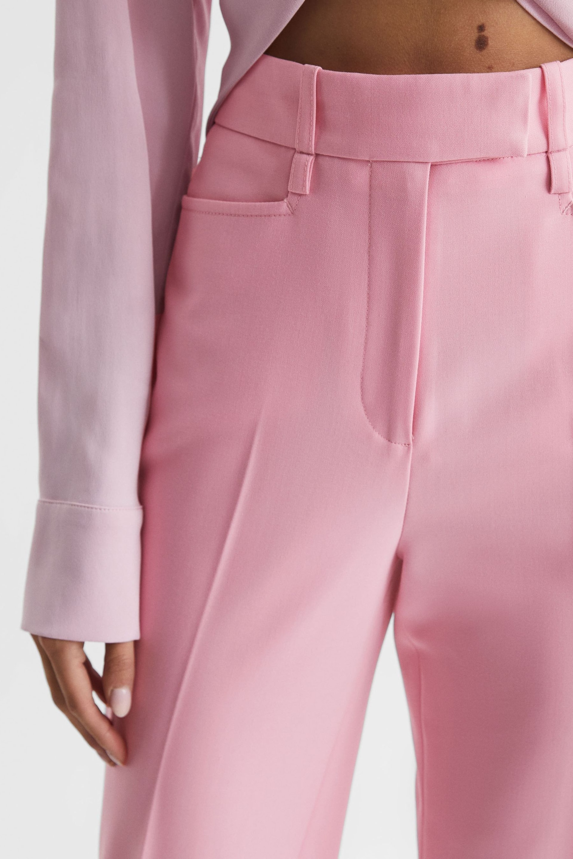 Reiss Pink Blair High Rise Wide Leg Trousers - Image 4 of 8