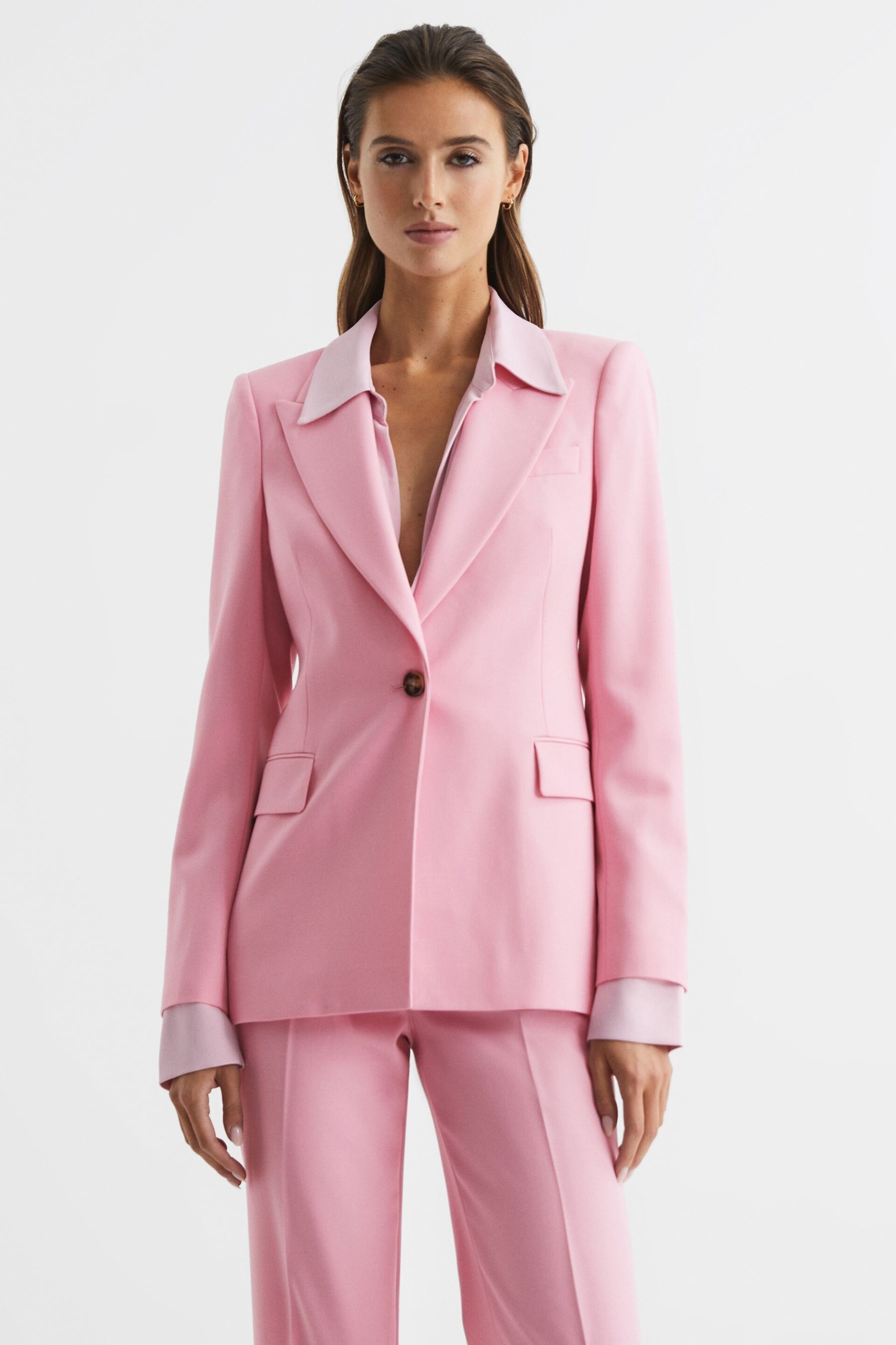 Reiss Pink Blair Single Breasted Wool Blend Blazer - Image 1 of 7
