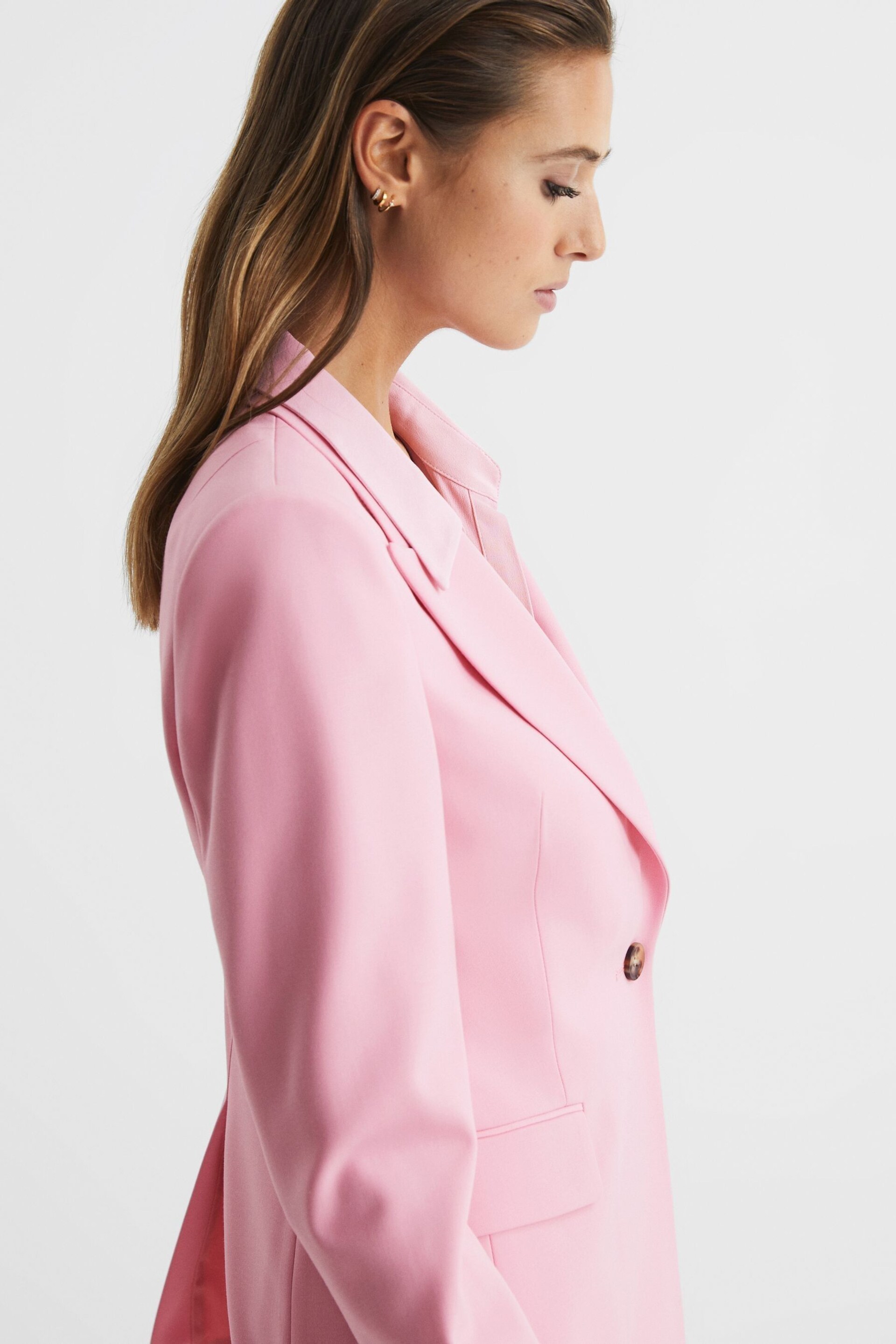 Reiss Pink Blair Single Breasted Wool Blend Blazer - Image 6 of 7