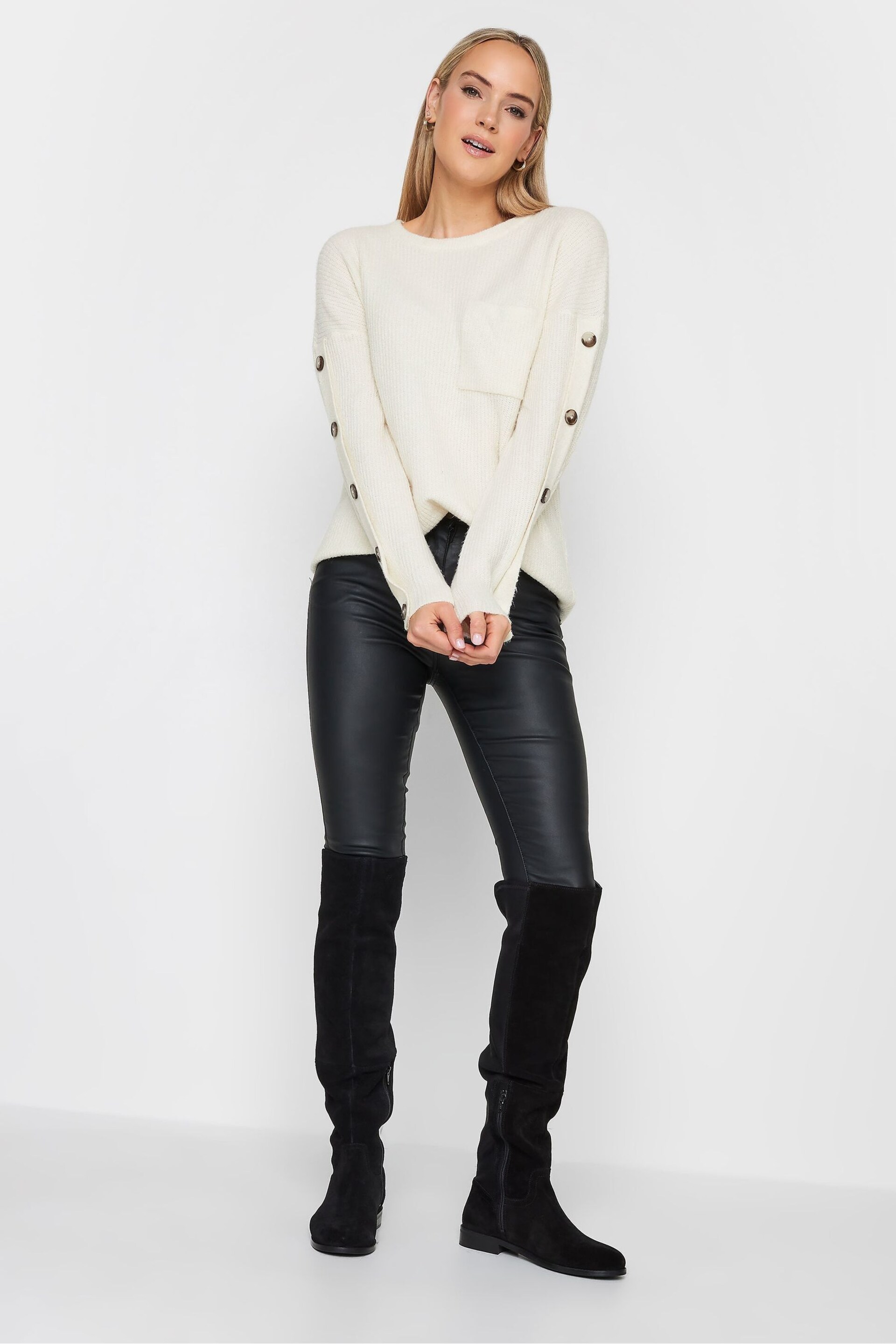 Long Tall Sally Cream Button Sleeve Jumper - Image 3 of 4