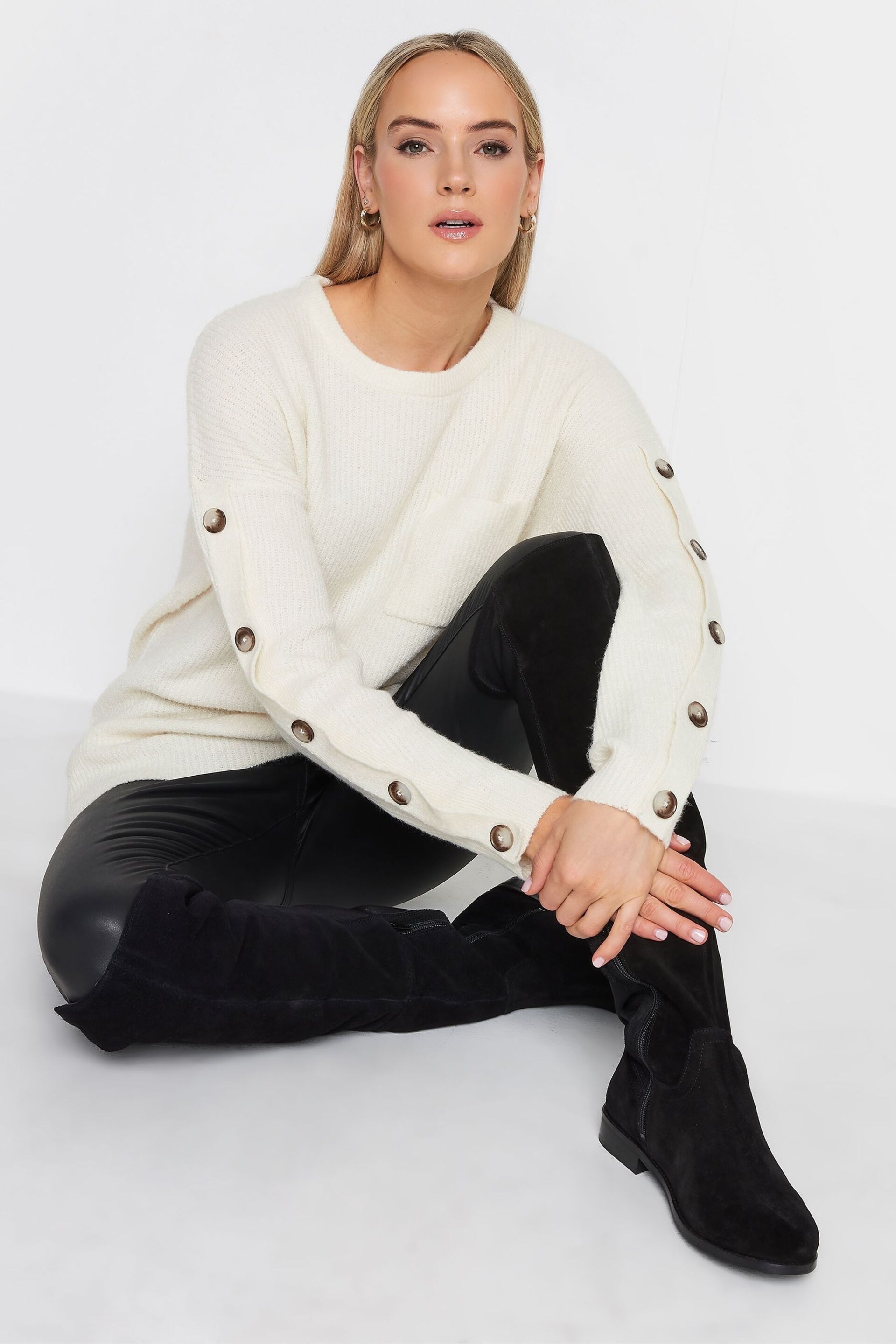Long Tall Sally Cream Button Sleeve Jumper - Image 4 of 4