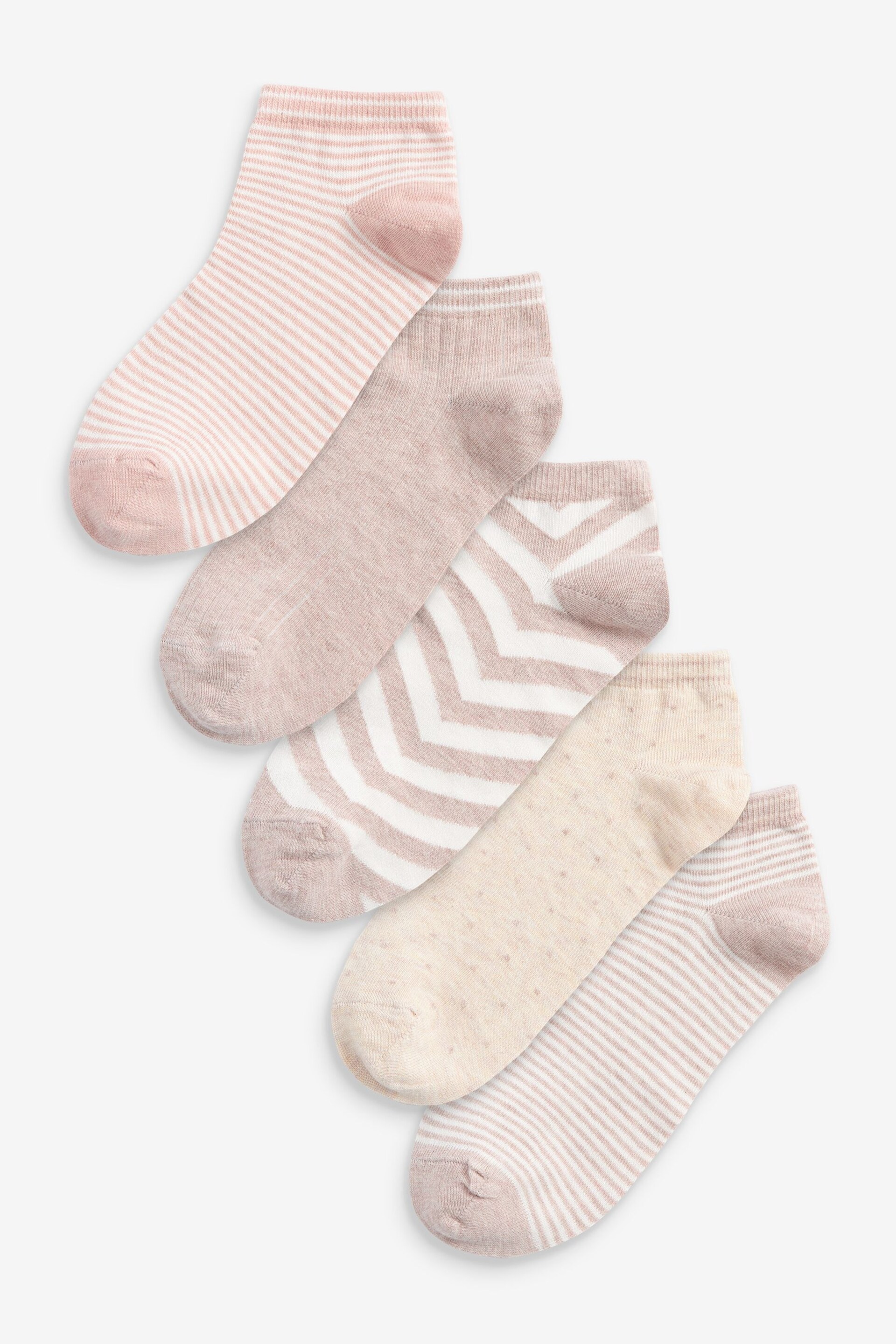 Oatmeal Cream/White Stripe Trainer Socks 5 Pack - Image 1 of 1