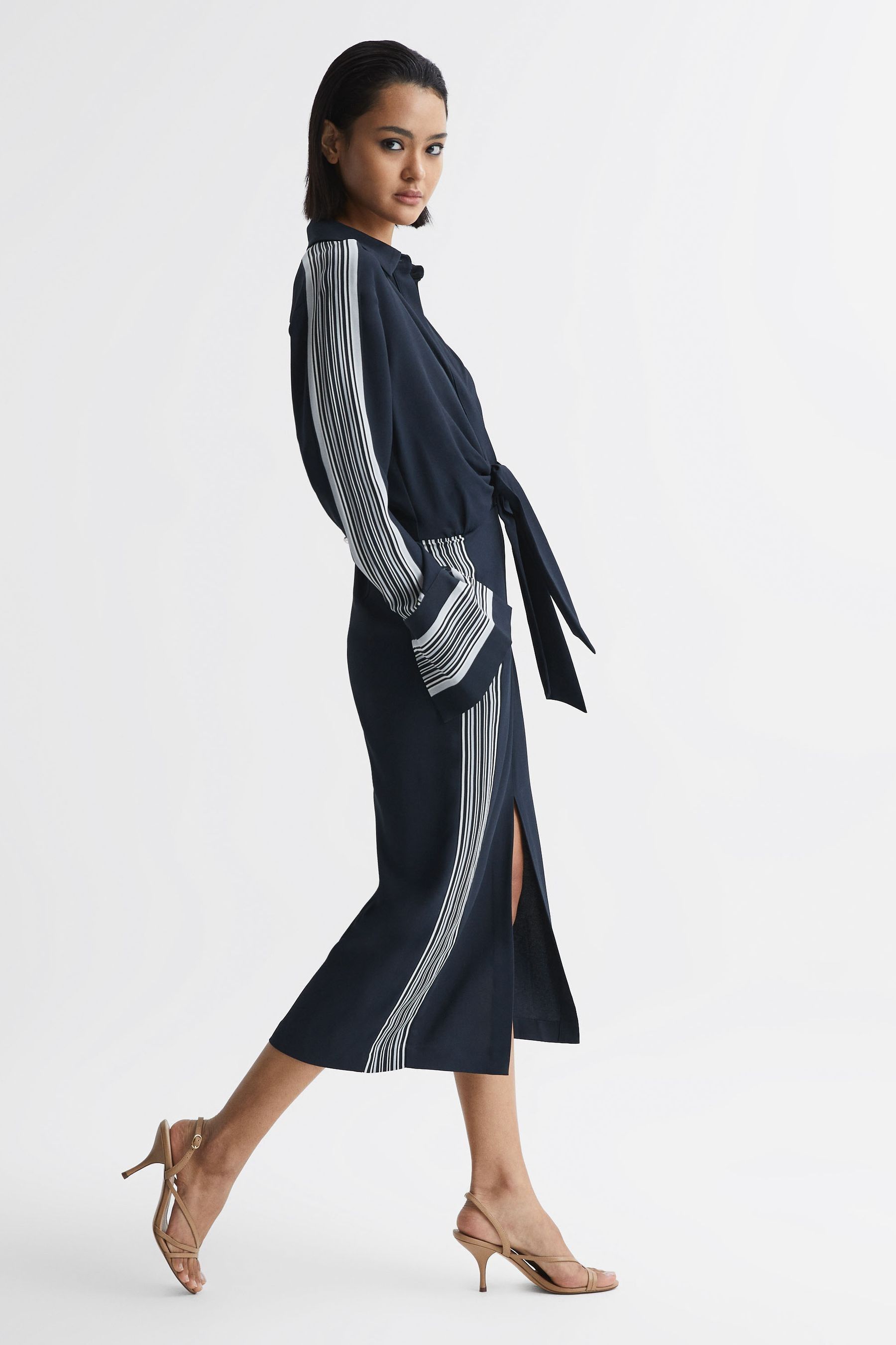 Buy Reiss Navy Arabella Petite Side Stripe Tie Front Midi Dress from Next USA