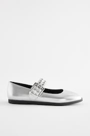 Silver Metallic Stud Strap Mary Jane Shoes - Image 1 of 5