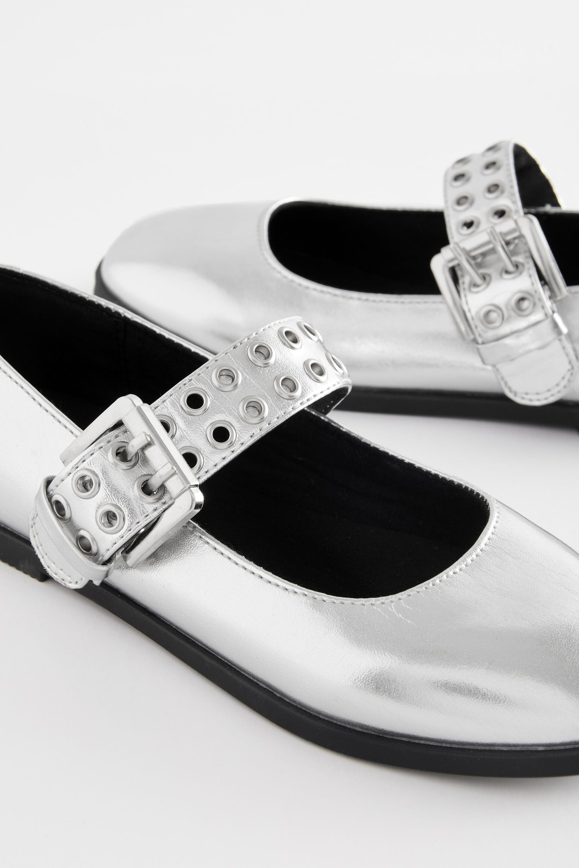 Silver Metallic Stud Strap Mary Jane Shoes - Image 4 of 5