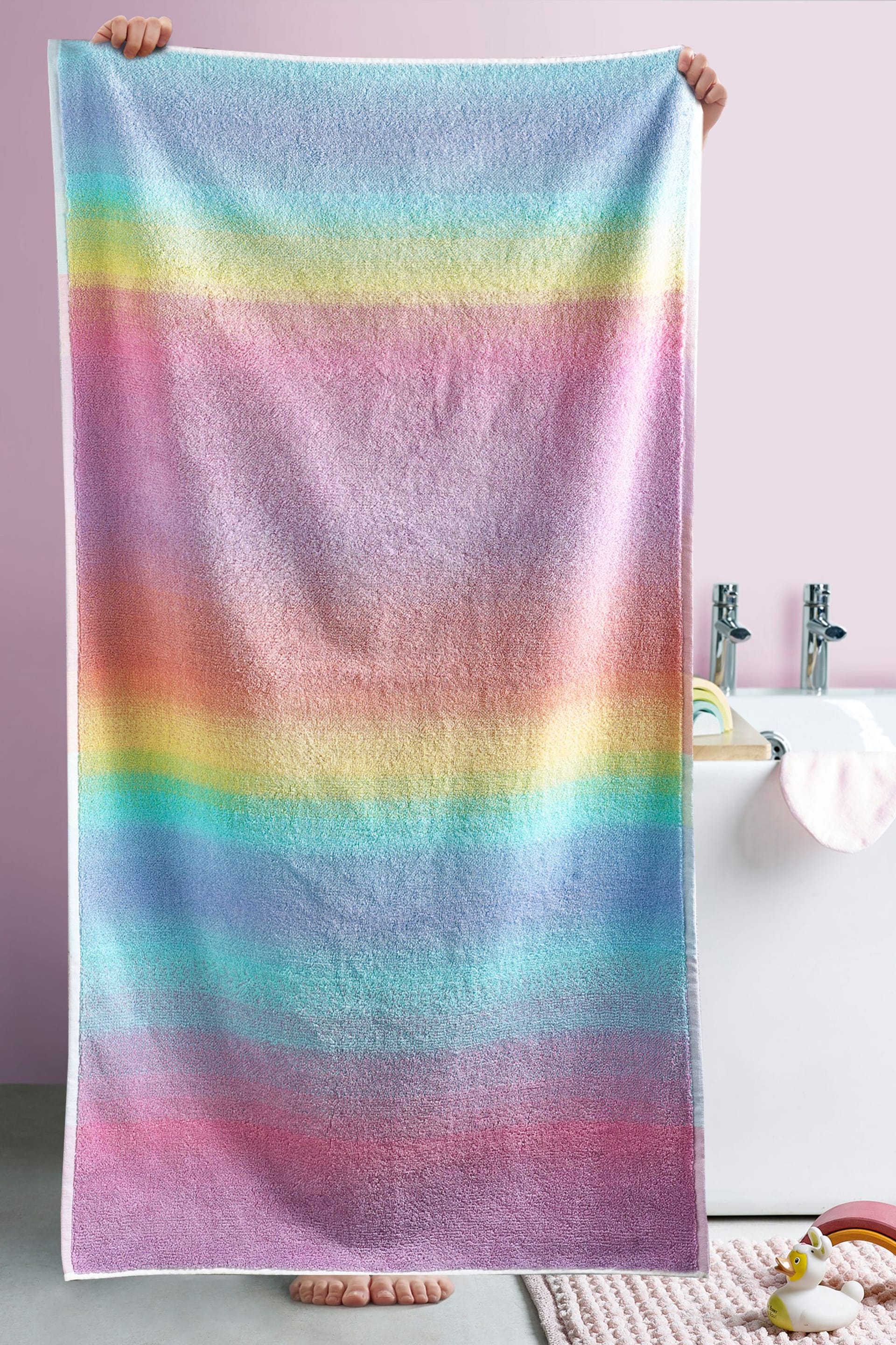 Rainbow Ombre Stripe 100% Cotton Towel - Image 1 of 2
