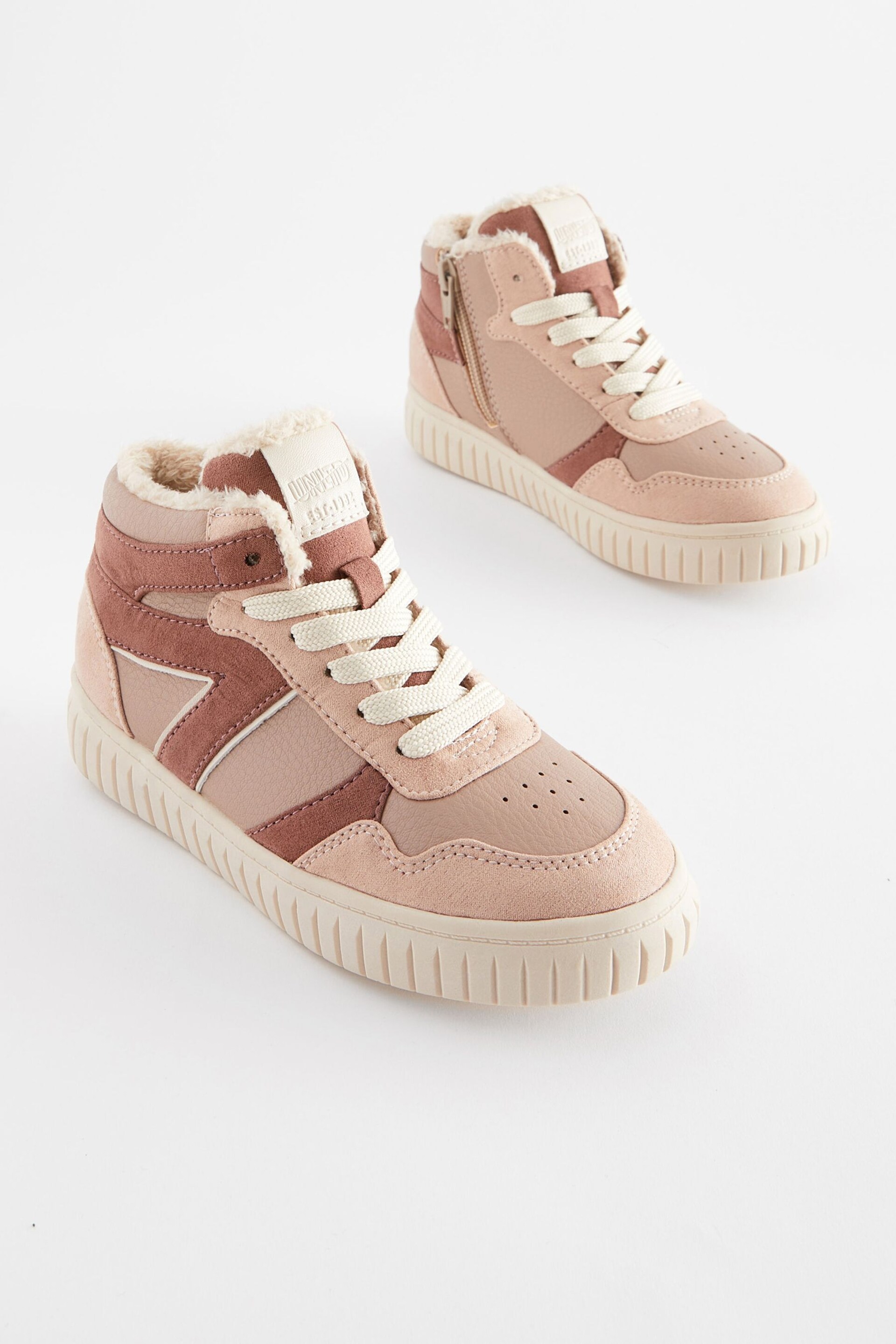 Pink Faux Fur Lace Up High Top Trainers - Image 1 of 5