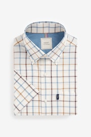 Cream/Blue Tattersall Check Easy Iron Button Down Oxford Shirt - Image 4 of 6