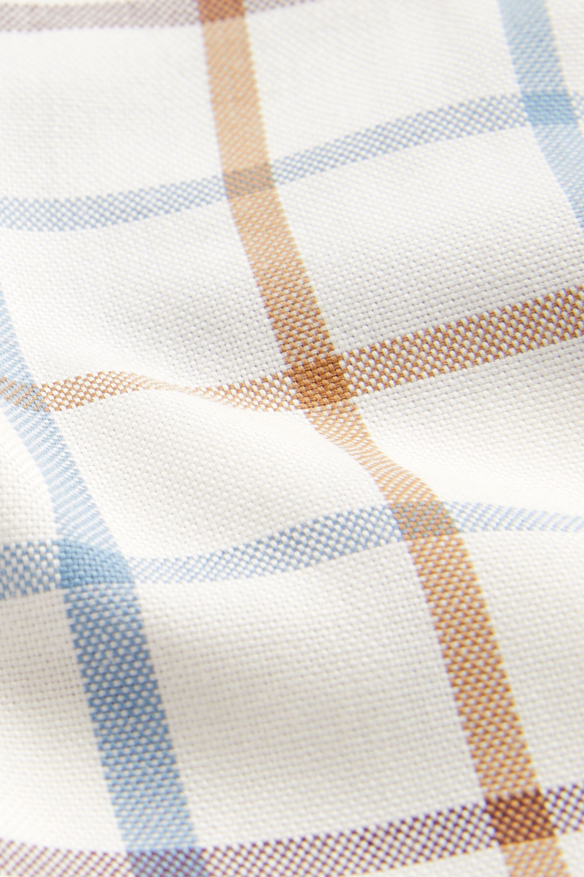 Cream/Blue Tattersall Check Easy Iron Button Down Oxford Shirt - Image 6 of 6