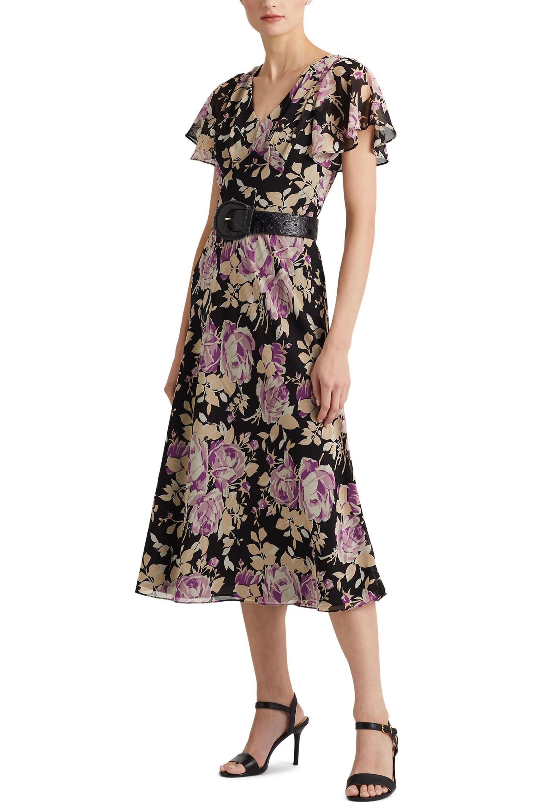Buy Lauren Ralph Lauren Black Floral Crinkle Georgette Dress from Next Luxembourg