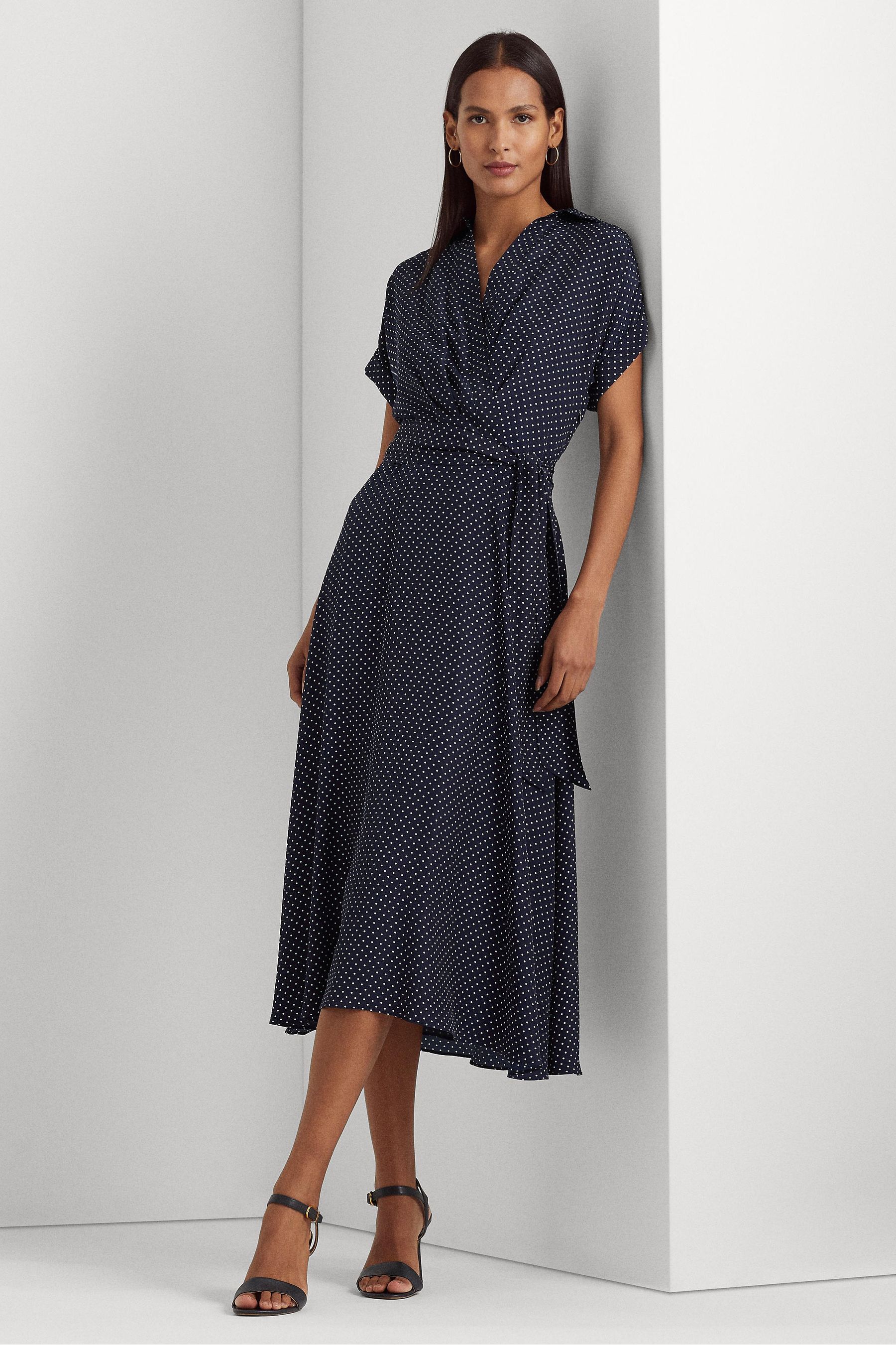 Ralph lauren navy polka dot dress top