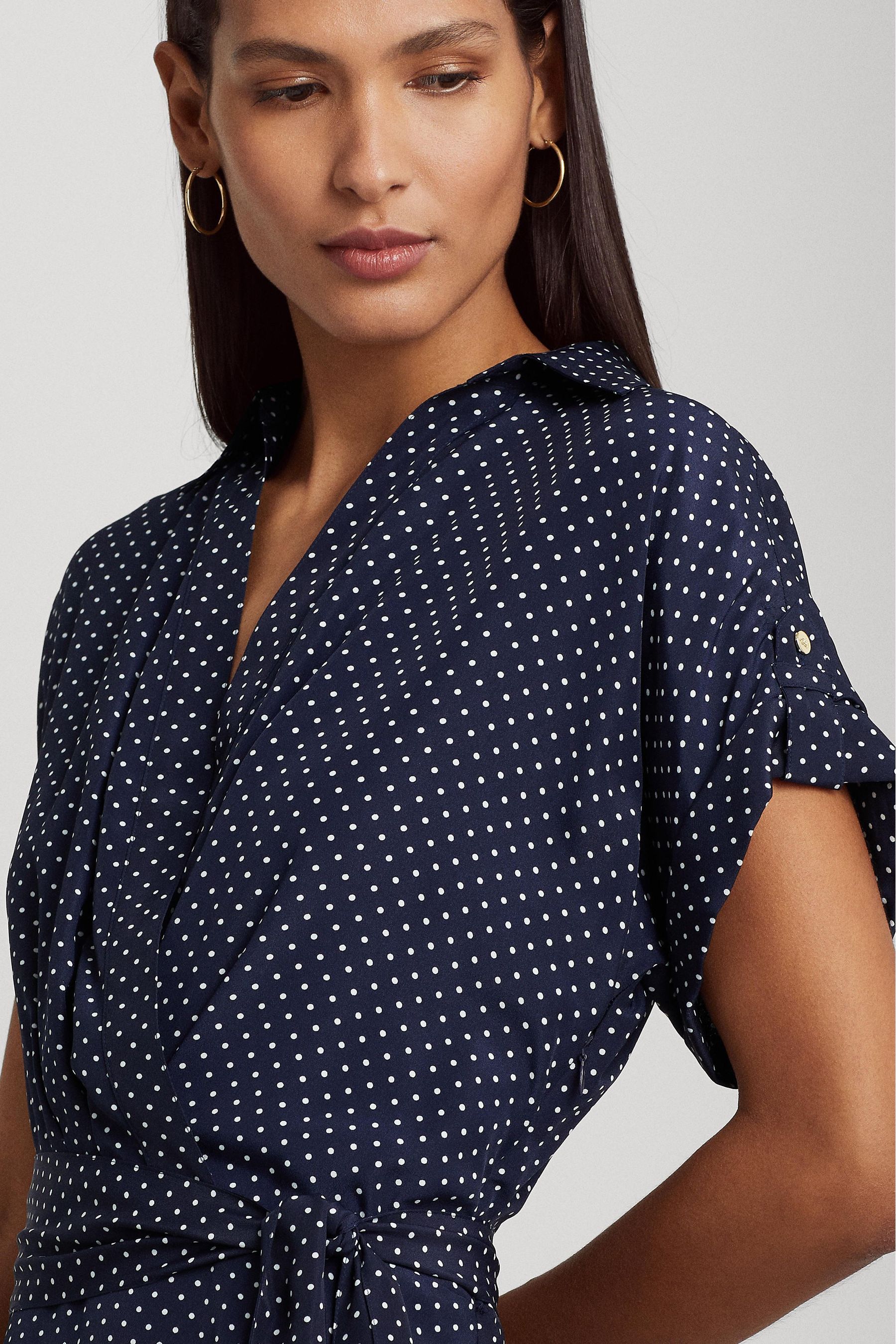 Buy Lauren Ralph Lauren Navy Blue Polka Dot Fatillio Short Sleeve Midi Dress from Next Belgium