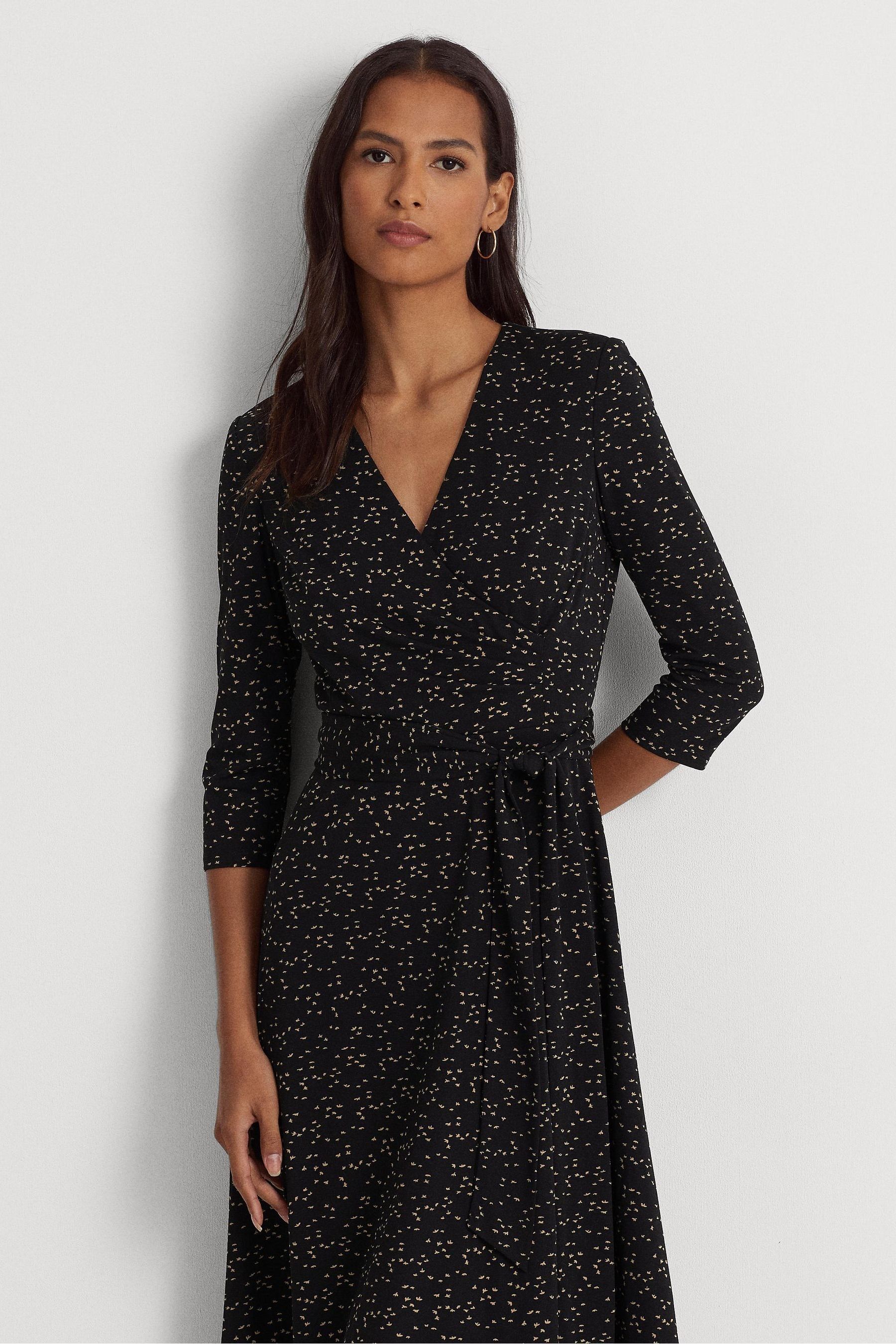 Buy Lauren Ralph Lauren Black Carlyna Print Surplice Jersey Dress from Next Luxembourg