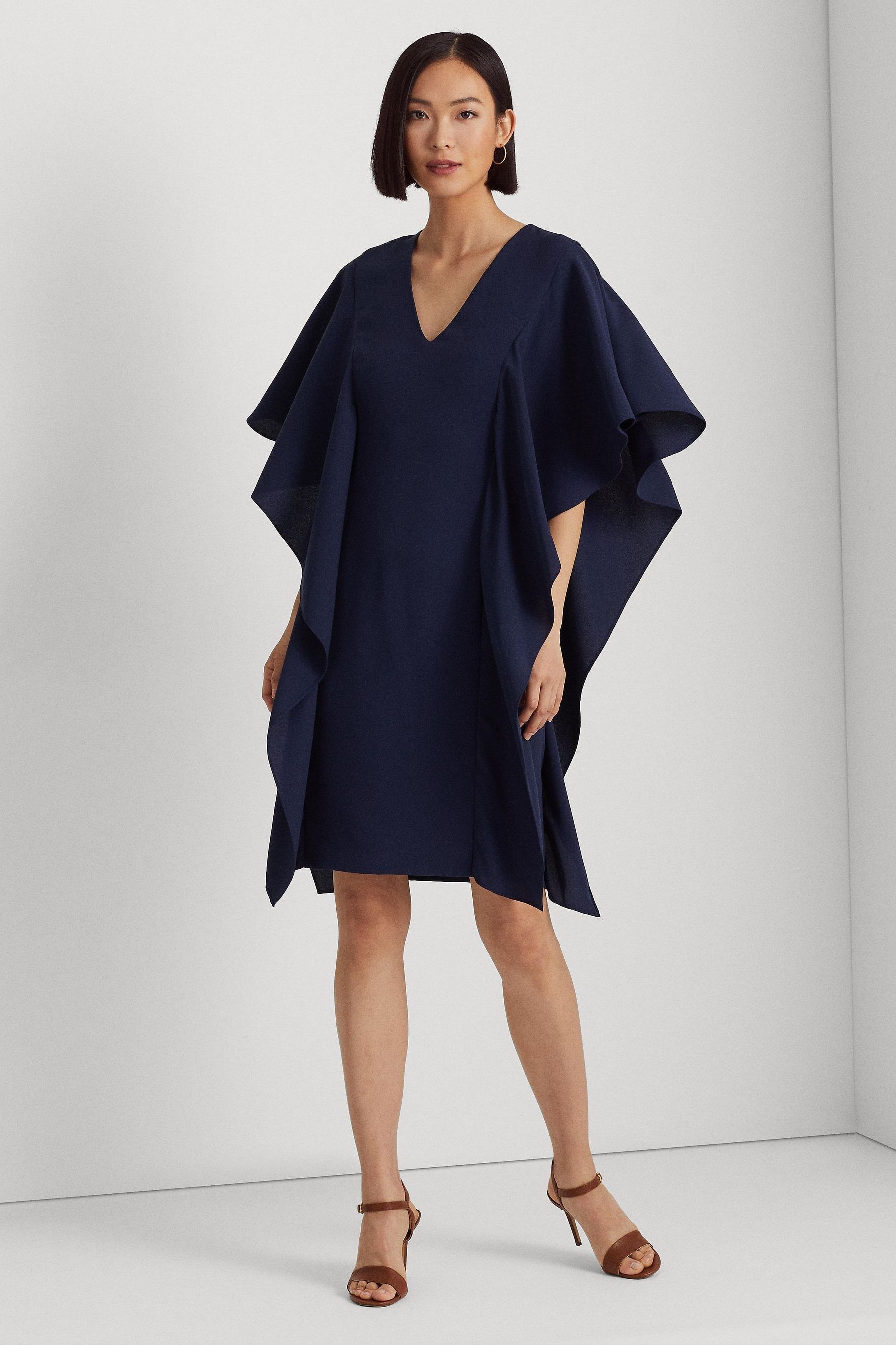 Lauren Ralph Lauren Navy Blue Georgette Short Sleeve Caftan Cocktail Dress