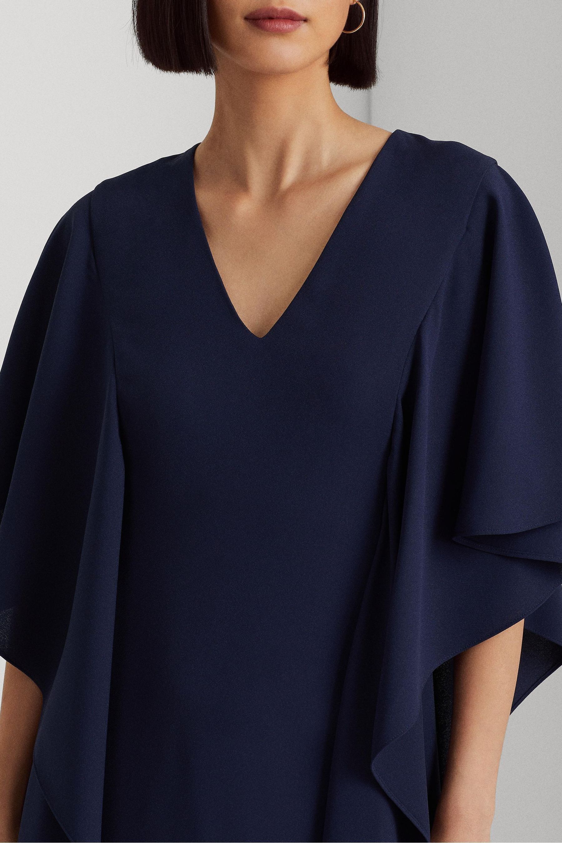 Lauren Ralph Lauren Navy Blue Georgette Short Sleeve Caftan Cocktail Dress