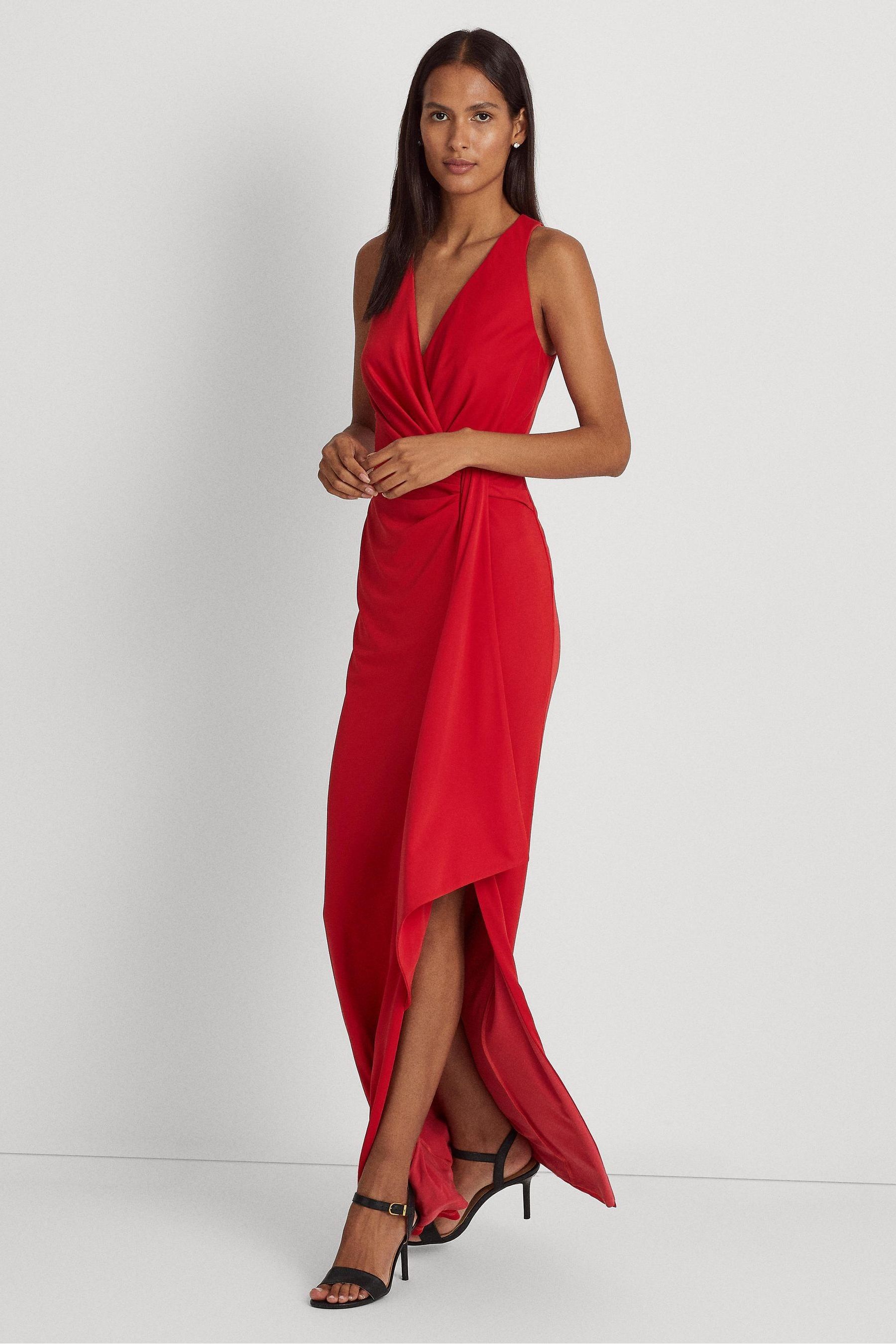 Buy Lauren Ralph Lauren Red Kuyoto Stretch Jersey Sleeveless Gown from Next Luxembourg