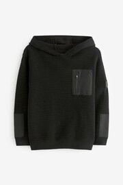 Black Ribbed Utility Style Hooded Jumper (3-16yrs) - Image 1 of 3