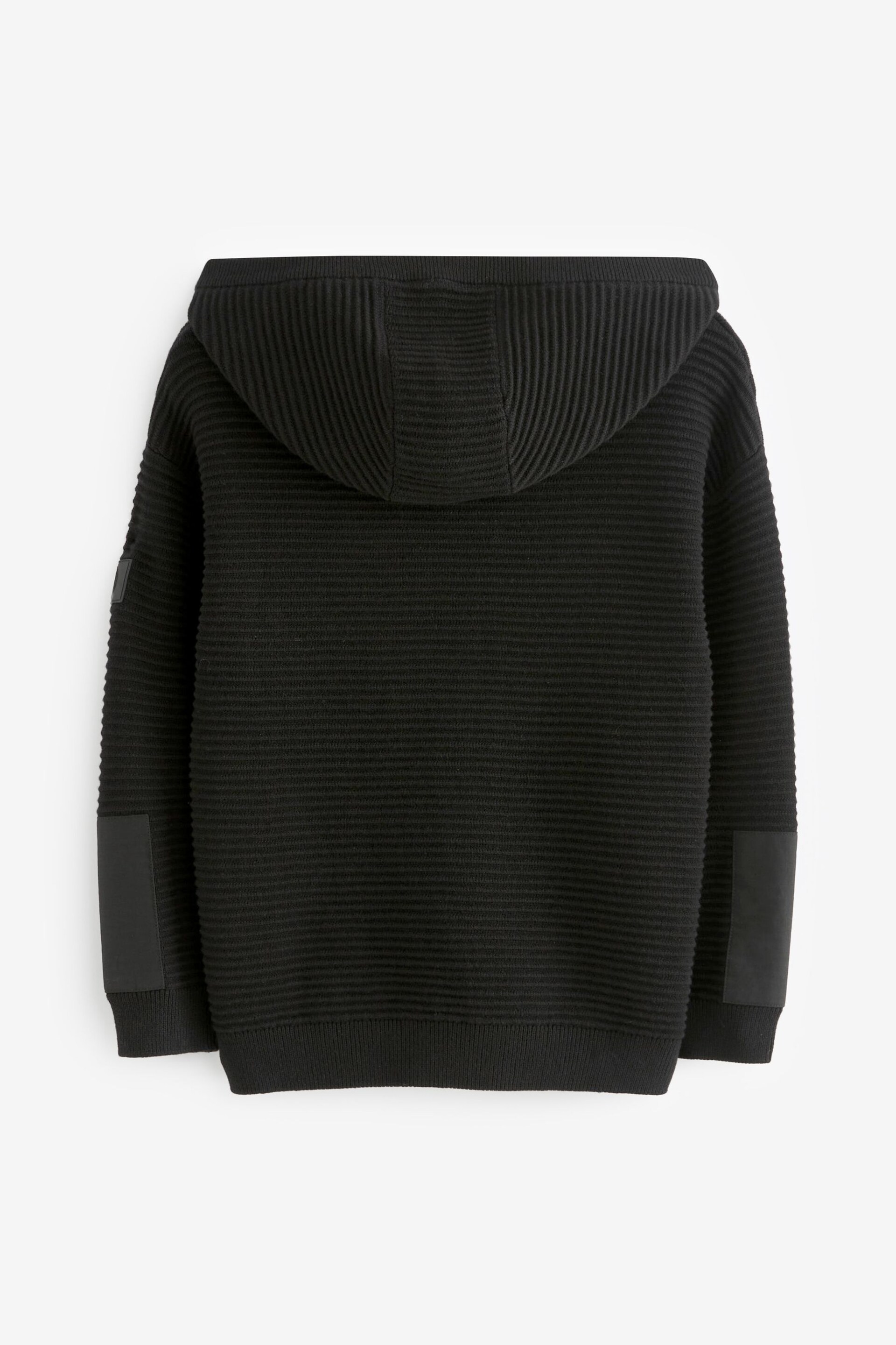 Black Ribbed Utility Style Hooded Jumper (3-16yrs) - Image 2 of 3