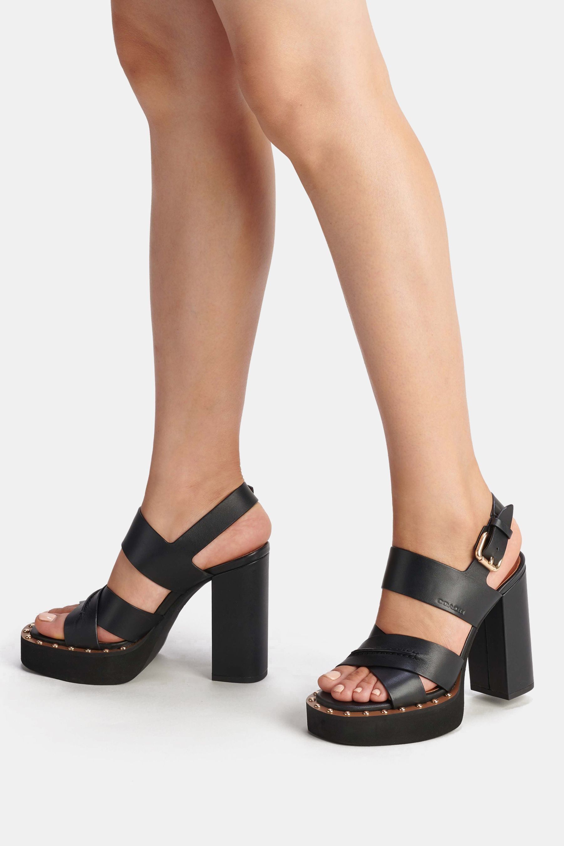 Buy COACH Callie Black Leather Block Heel Sandals from Next Luxembourg