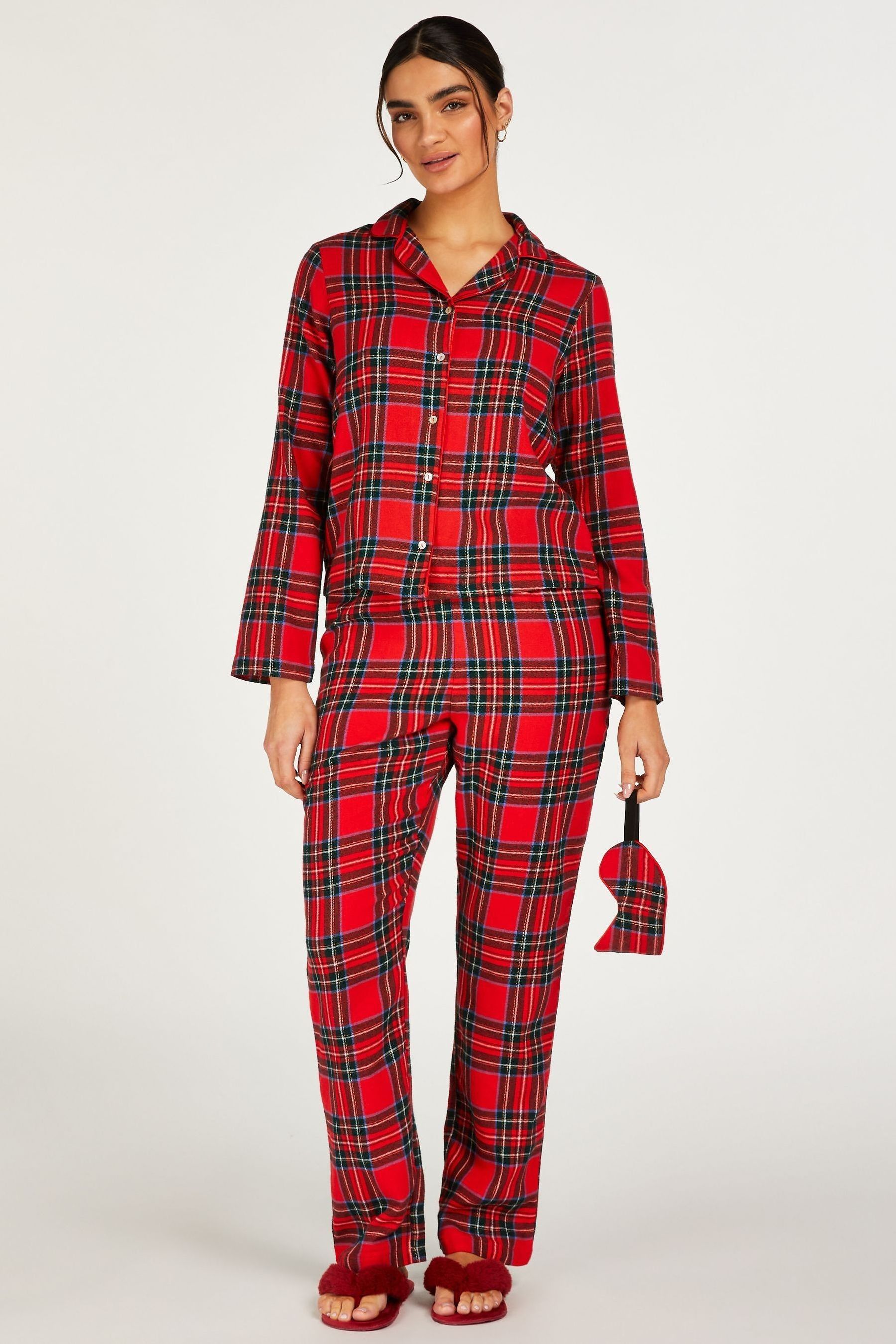 Buy Hunkemoller White Twill Check Pyjama Set Sleep Mask from Next Luxembourg