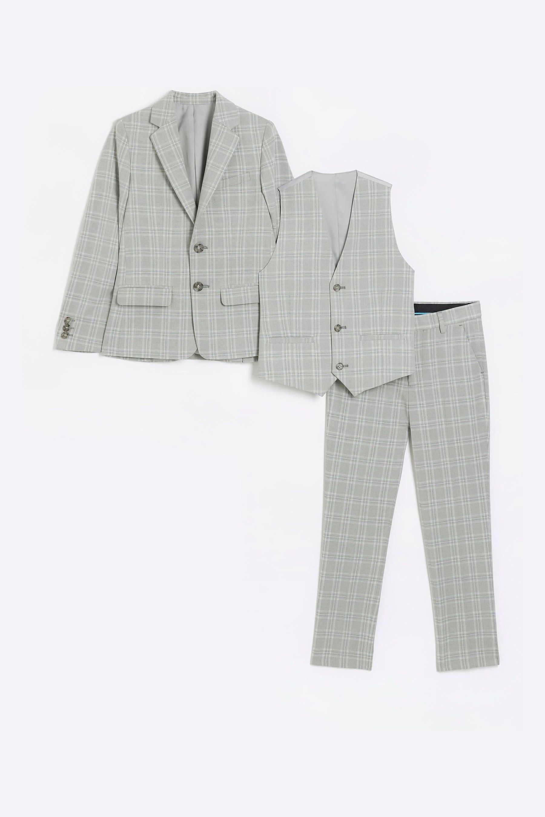 Buy River Island Grey Chrome Boys Check Waistcoat Set from Next Belgium