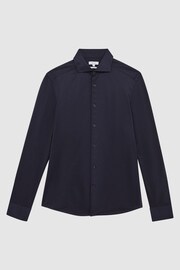 Reiss Navy Nate Cutaway Collar Jersey Slim Fit Shirt - Image 2 of 7