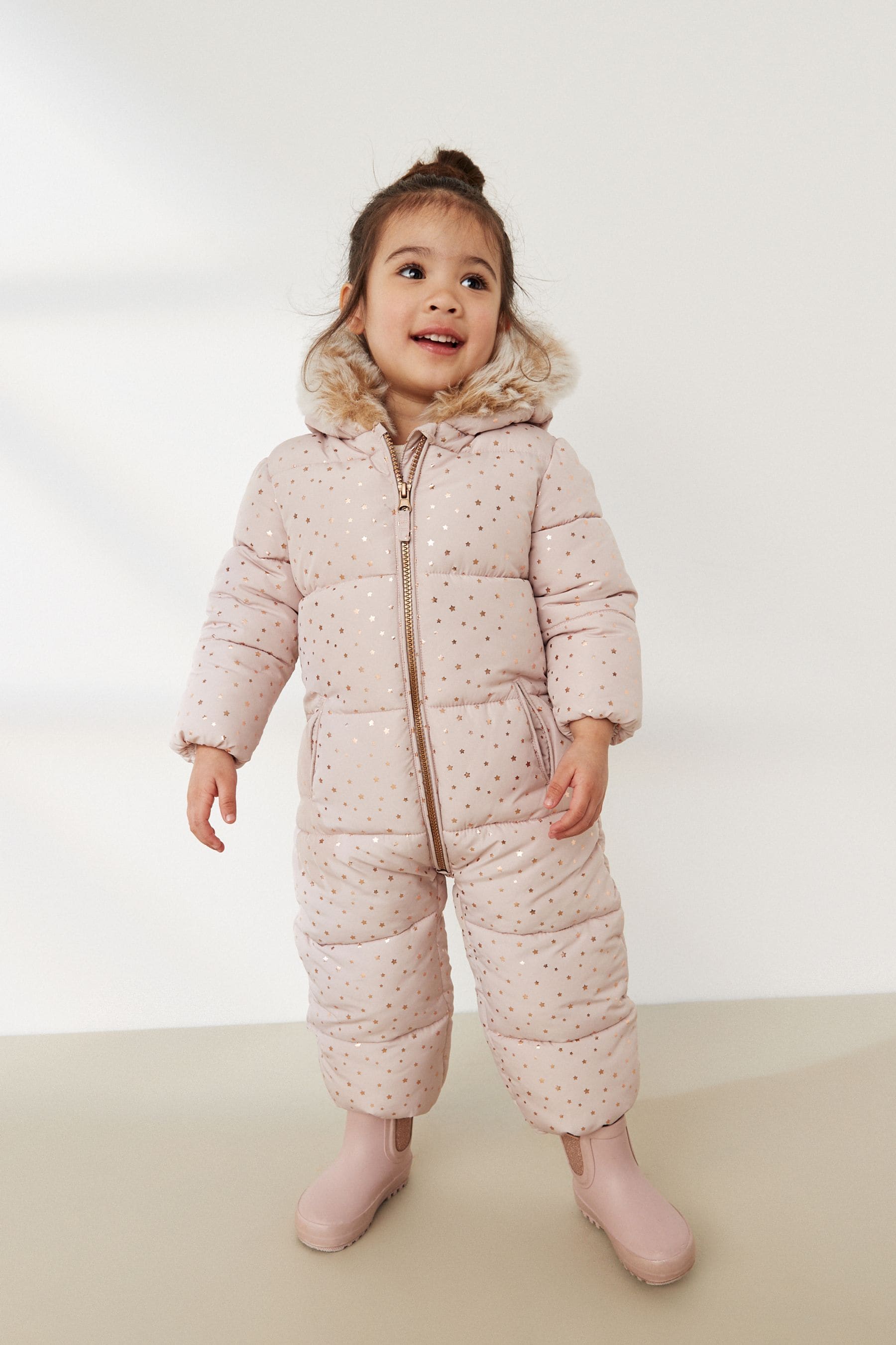 Pink Foil Star Shower Resistant Printed Snowsuit 3mths 7yrs