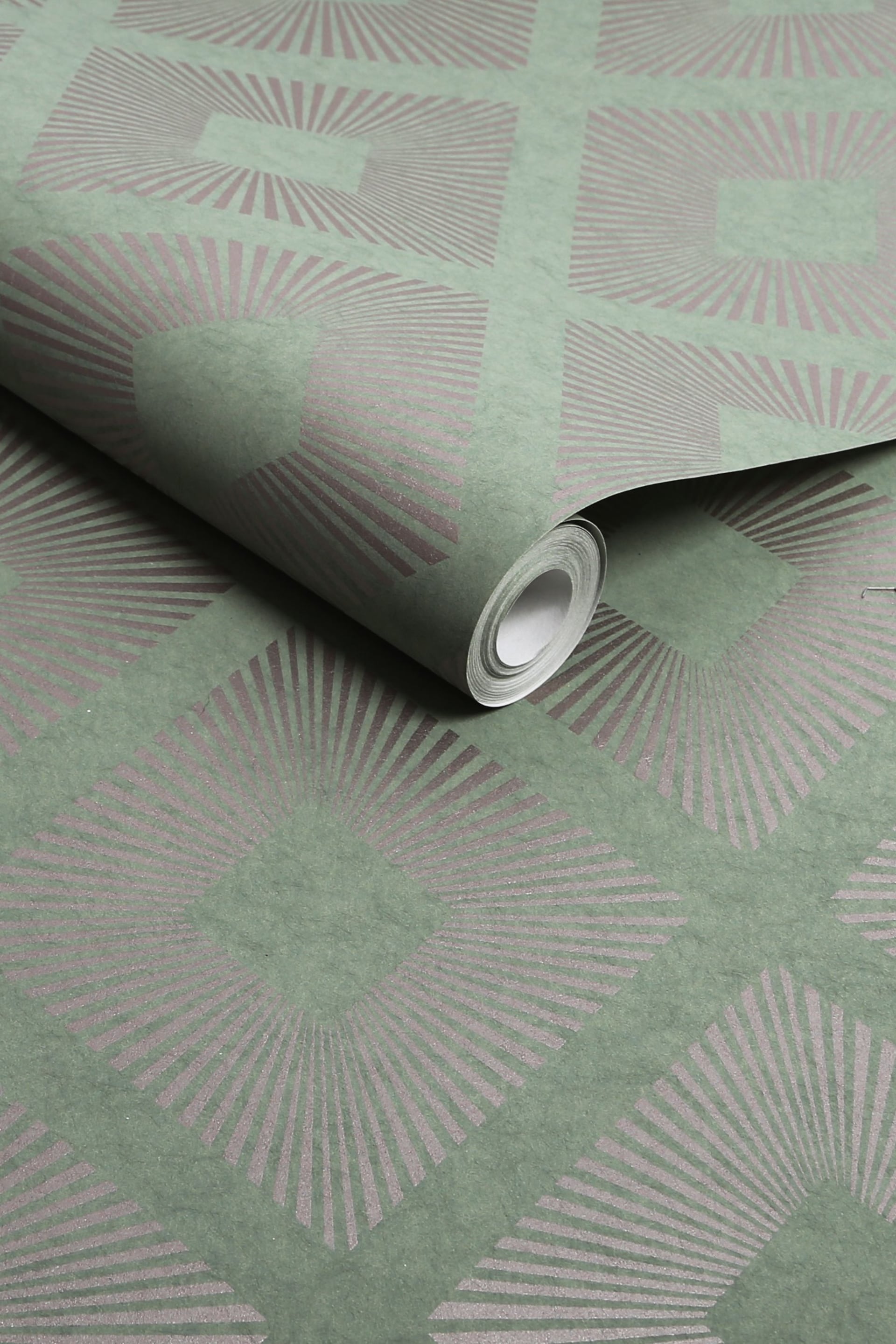 Sage Green Deco Triangle Wallpaper - Image 4 of 4