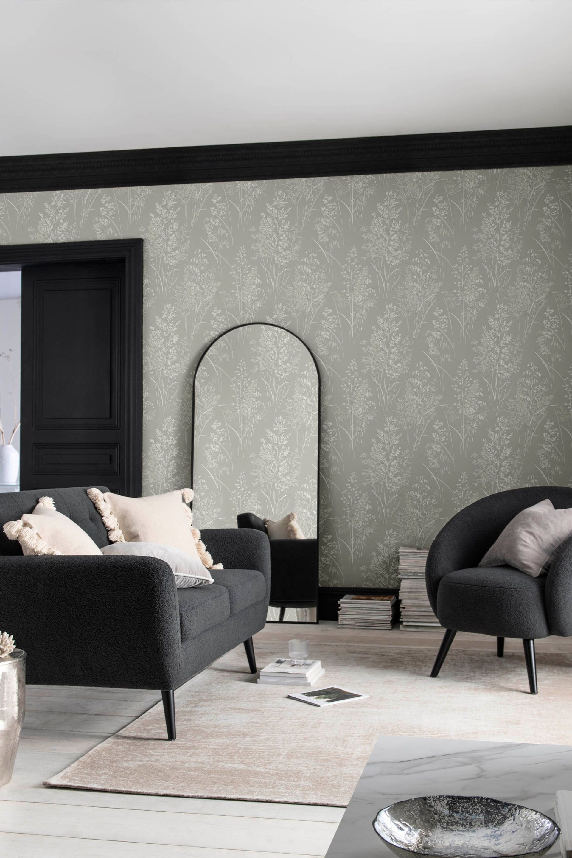 Taupe Brown Leaf Sprigs Wallpaper - Image 1 of 4