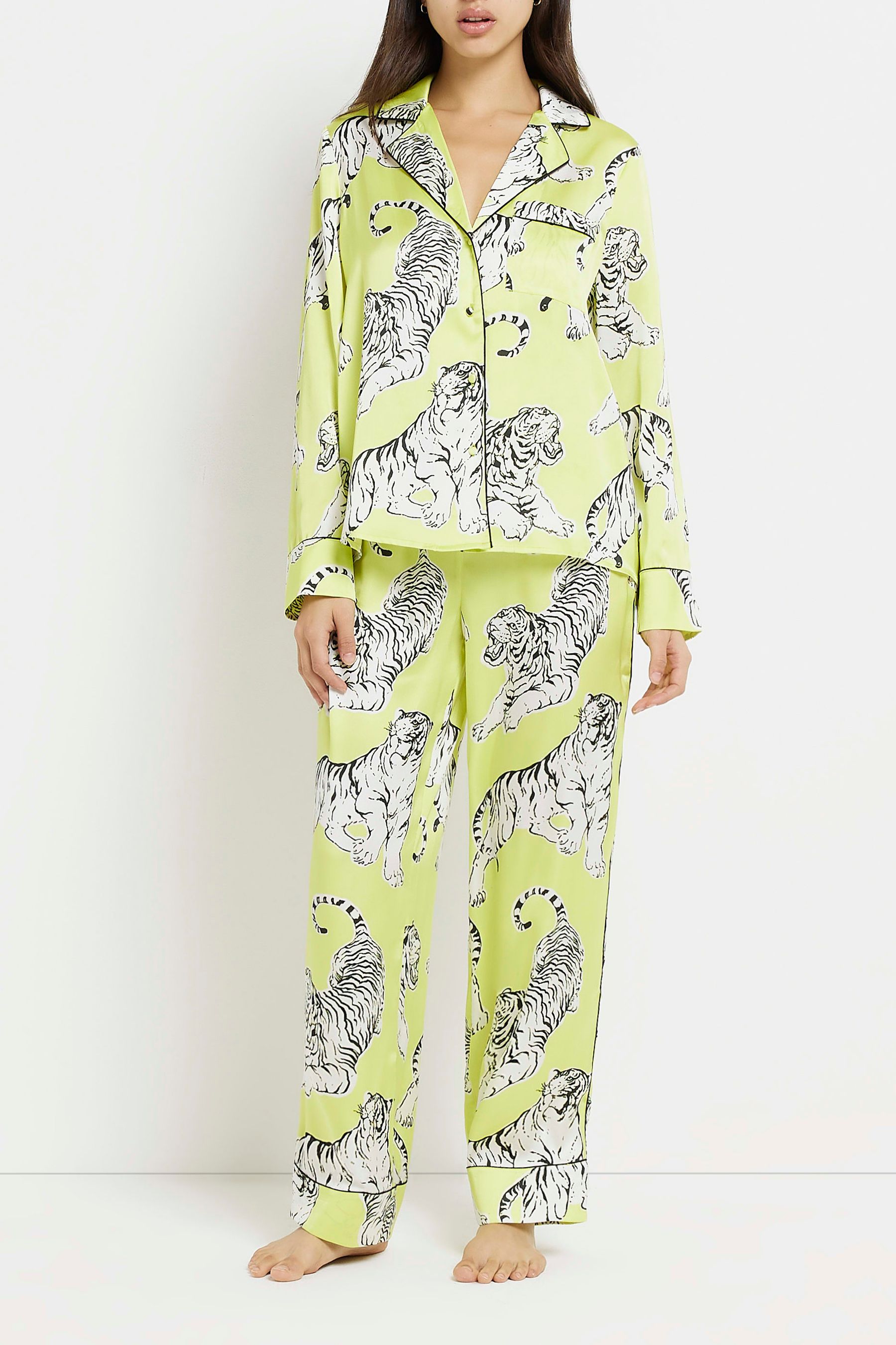 Buy River Island Green Tiger Print Pyjama Shirt from Next Luxembourg