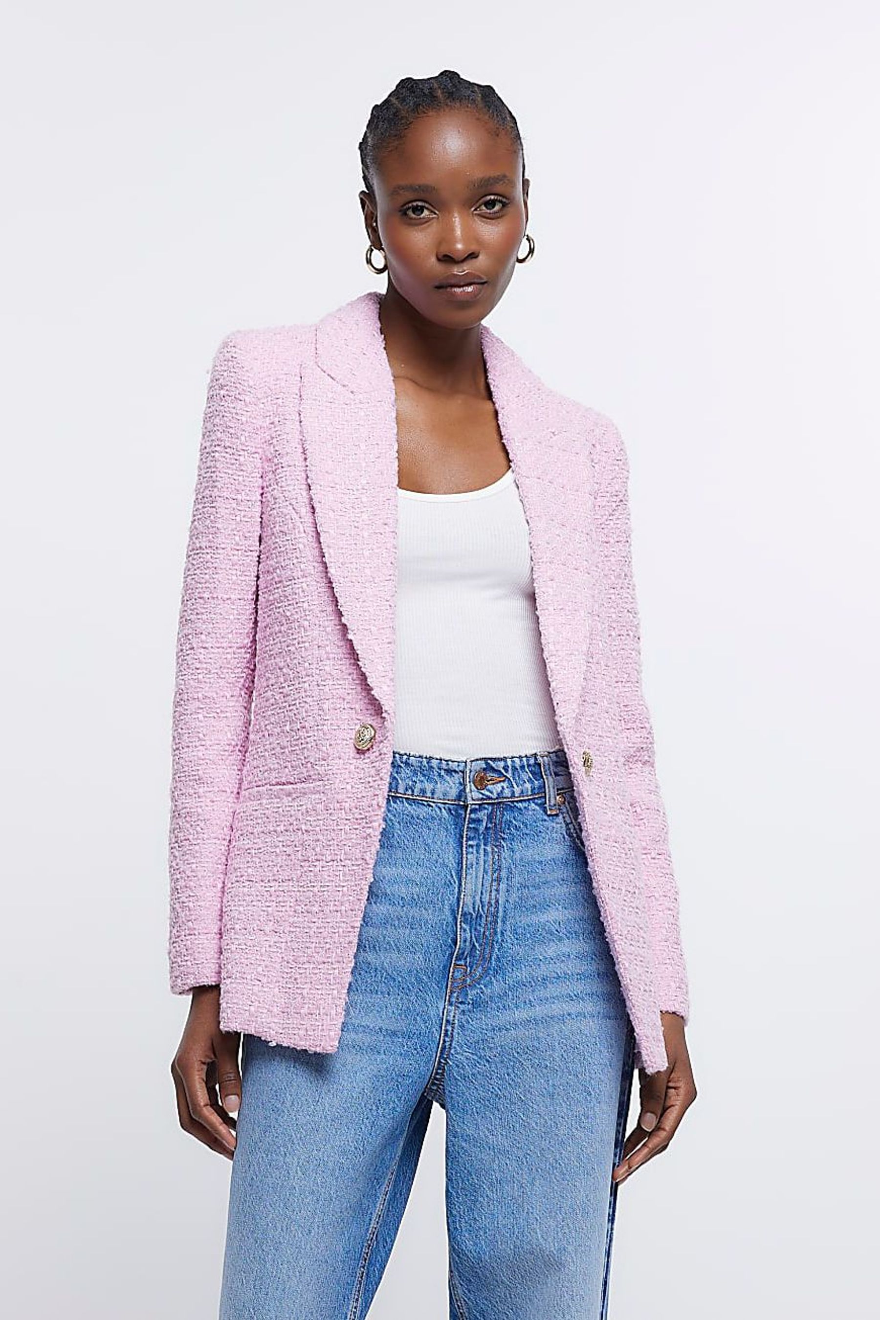River island pink boucle jacket top