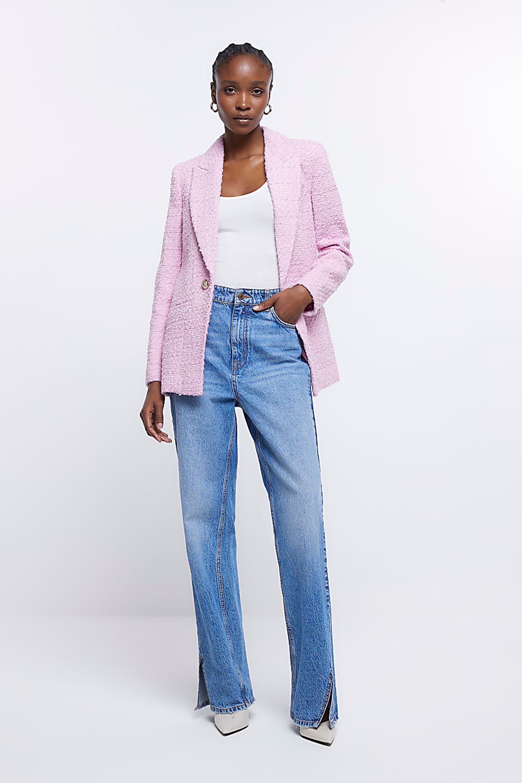 River island pink boucle jacket clearance